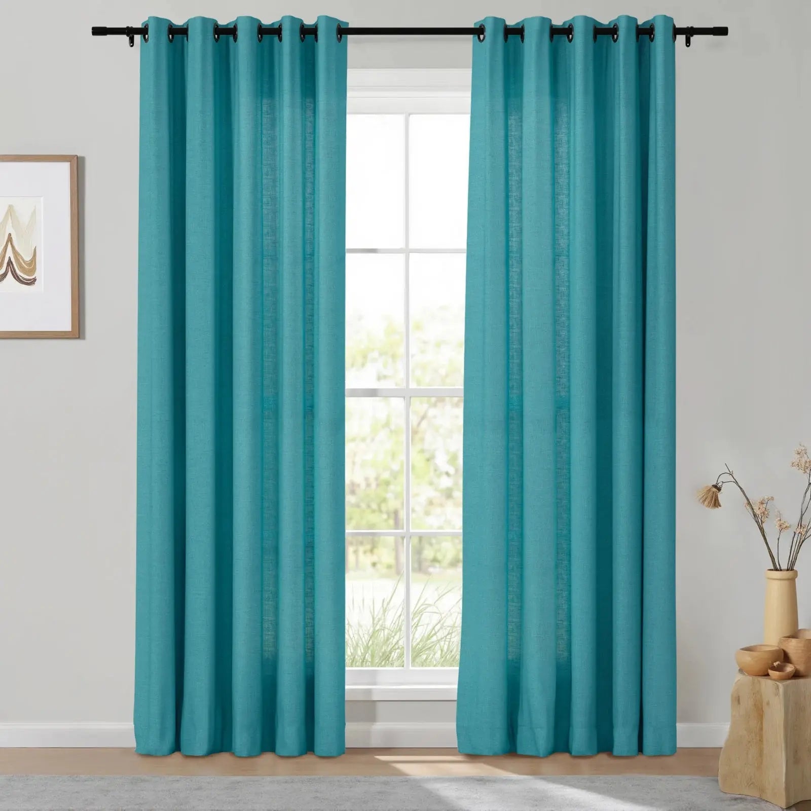 Isabella Heavyweight Cotton Grommet Curtains - Blackout Drapes for Living Room & Bedroom - Noise Reducing Thermal Insulated Window Panels (Set of 2)