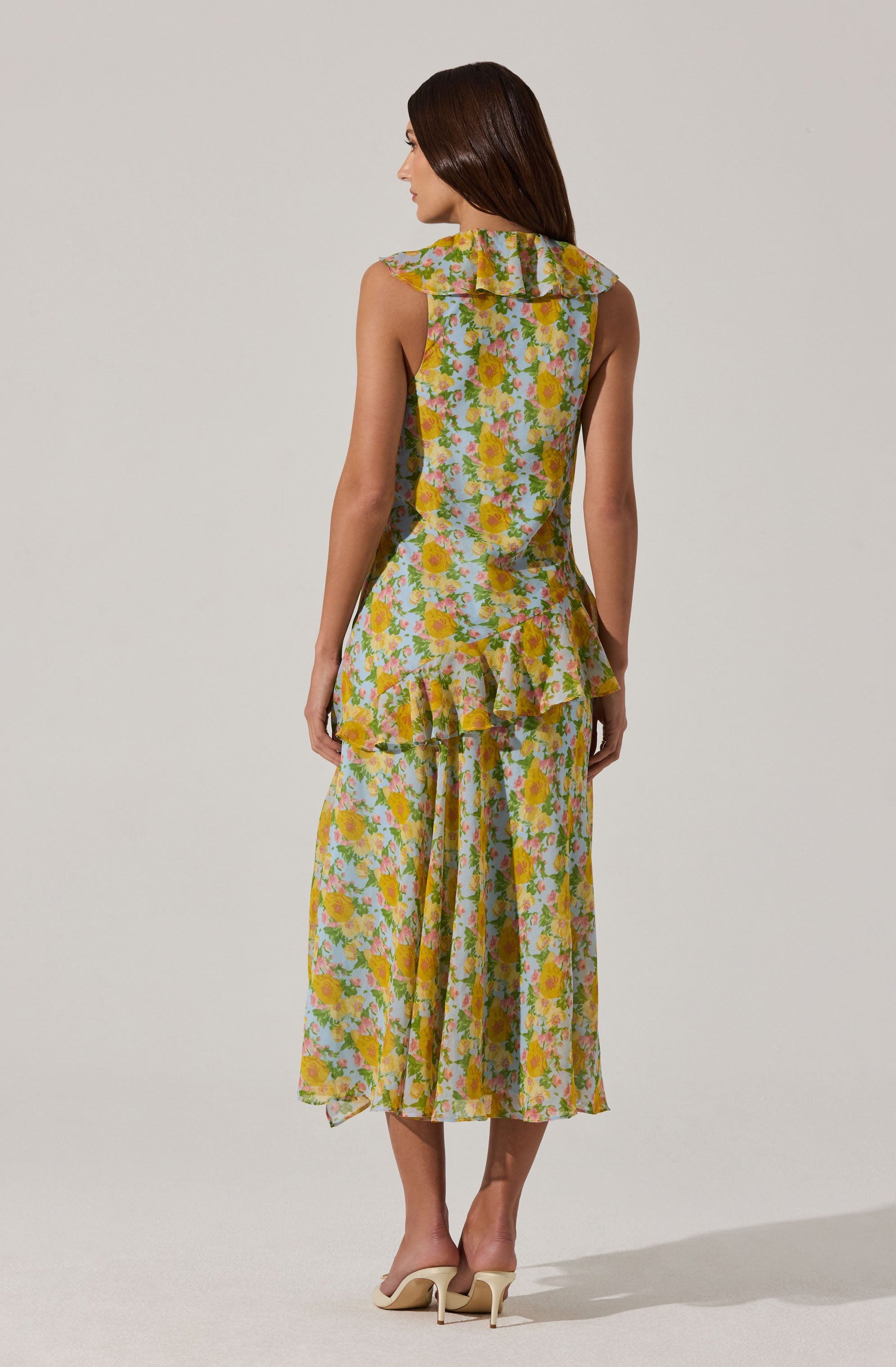 Floral V-Neck Ruffle Midi Dress for Women - Elegant Summer Party & Wedding Guest Outfit