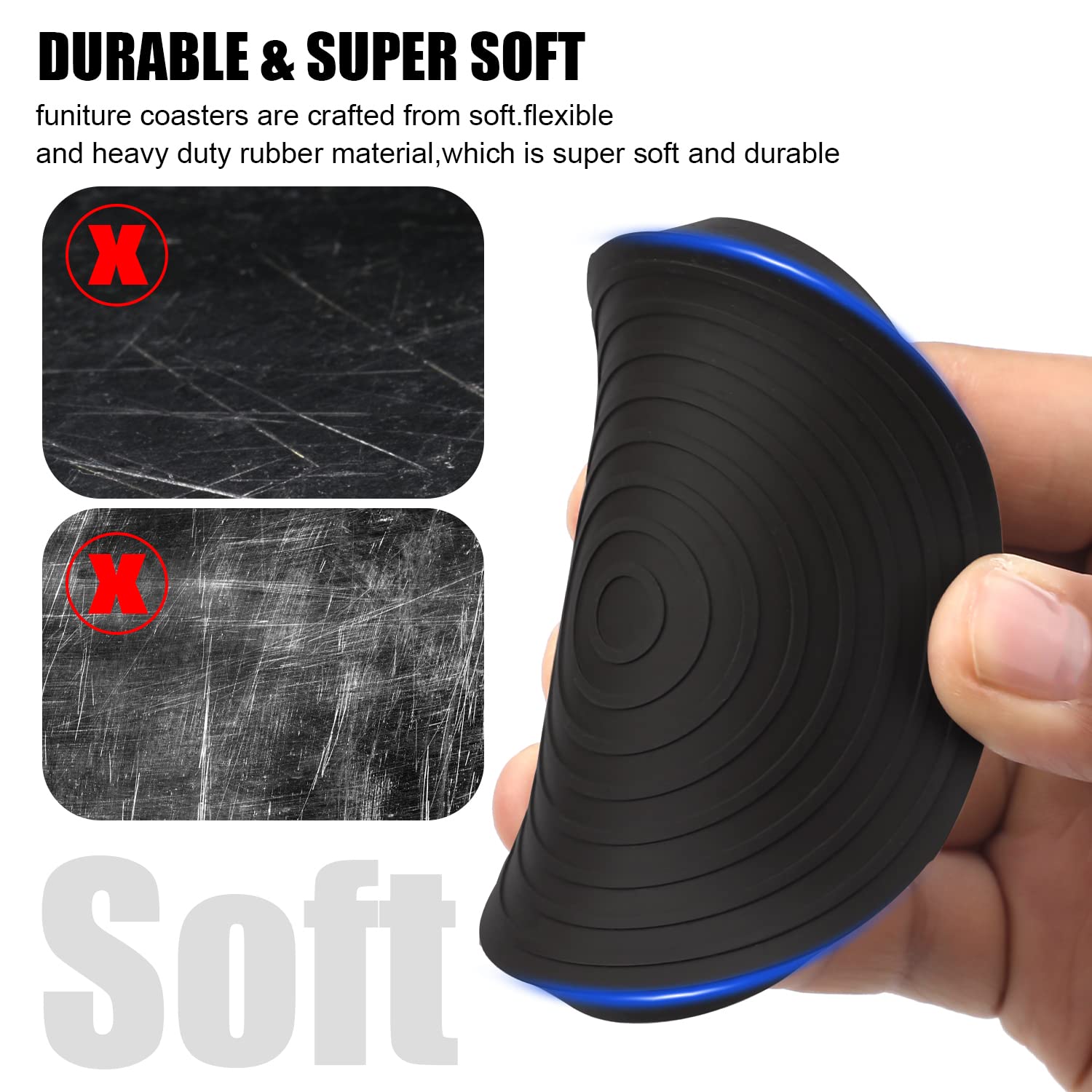 8Pcs 2.5 Inch Non-Slip Round Rubber Furniture Coasters - Piano Leg Pads & Caster Cups for Hardwood Floor Protection (Black) | Perfect for Chairs, Tables, Sofas to Prevent Scratches & Noise