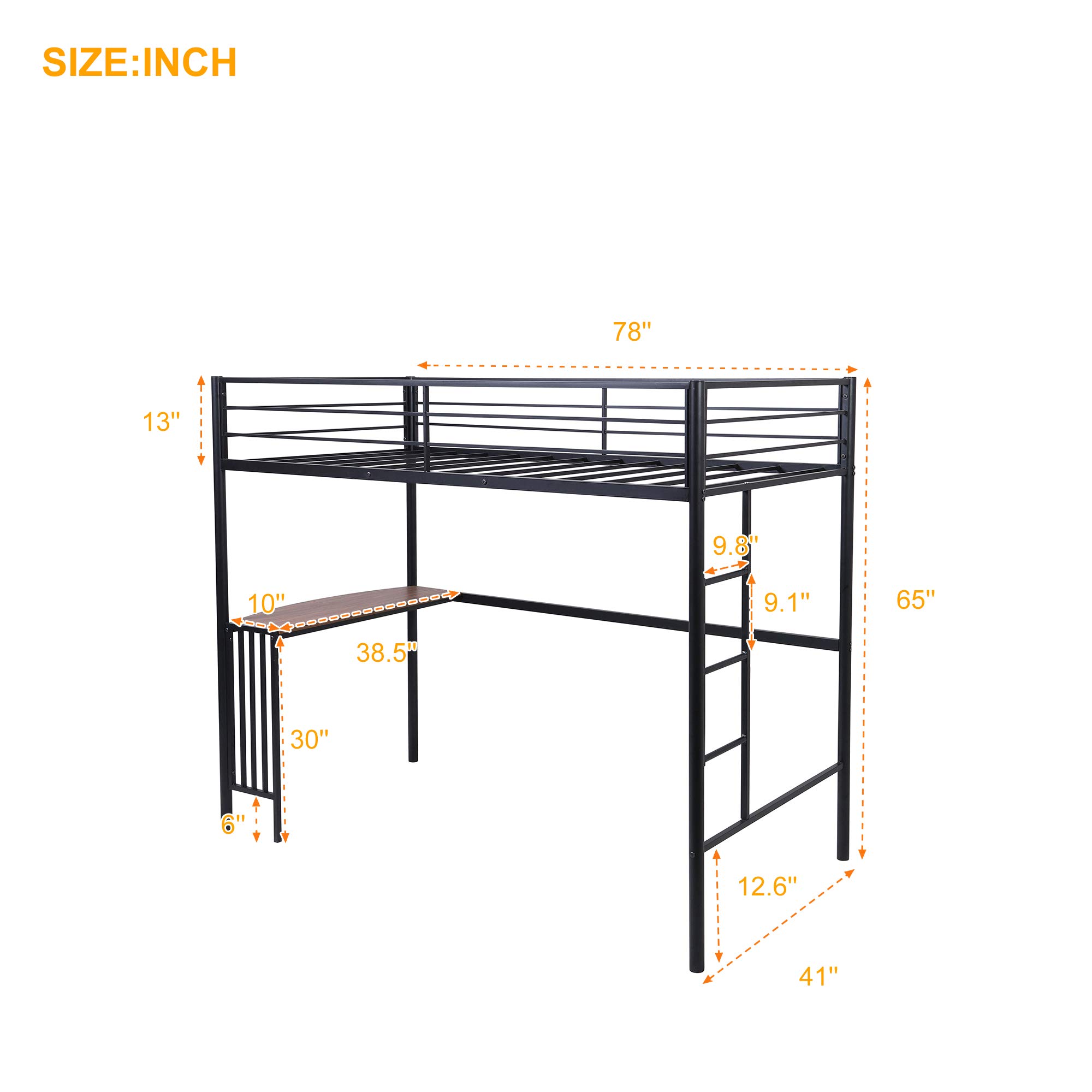 LZ LEISURE ZONE Twin Loft Bed with Desk & Shelves - Sturdy Metal Loft Bed Frame for Teens & Adults - No Box Spring Needed - Space-Saving Black Twin Size Loft Bed - Perfect for Small Bedrooms, Dorms & Studio Apartments