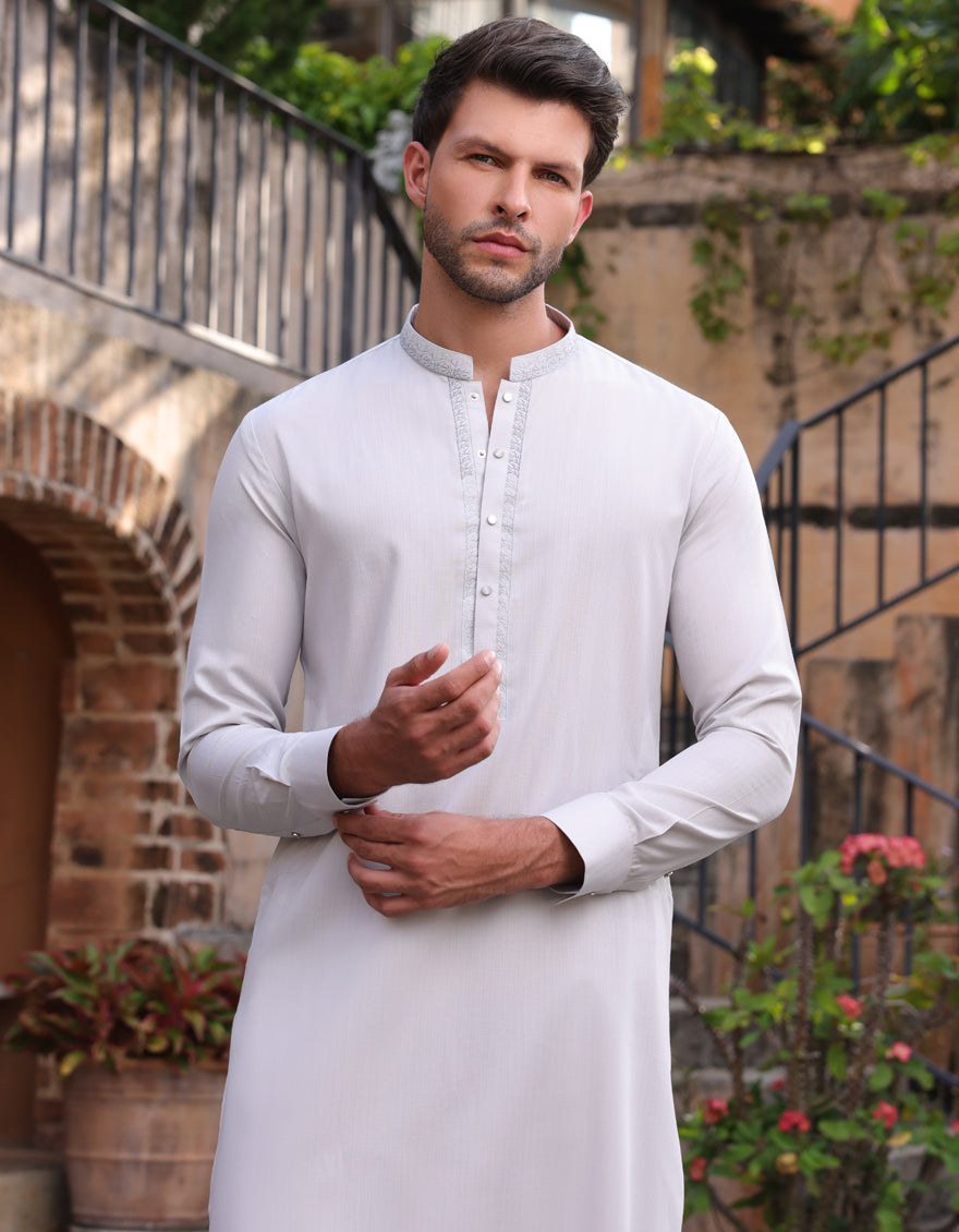 Elegant Blended Grey Shalwar Kameez by J. Junaid Jamshed | Premium Pakistani Traditional Outfit for Men | Perfect for Weddings, Eid & Special Occasions