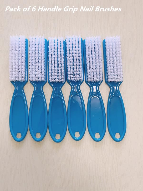 6Pcs Nail Brush Set for Cleaning Fingernails & Toenails - Ergonomic Handle Grip Manicure Pedicure Tools with Soft Bristles - Perfect for Home Salon, Nail Dust Removal & Professional Nail Care (Blue)