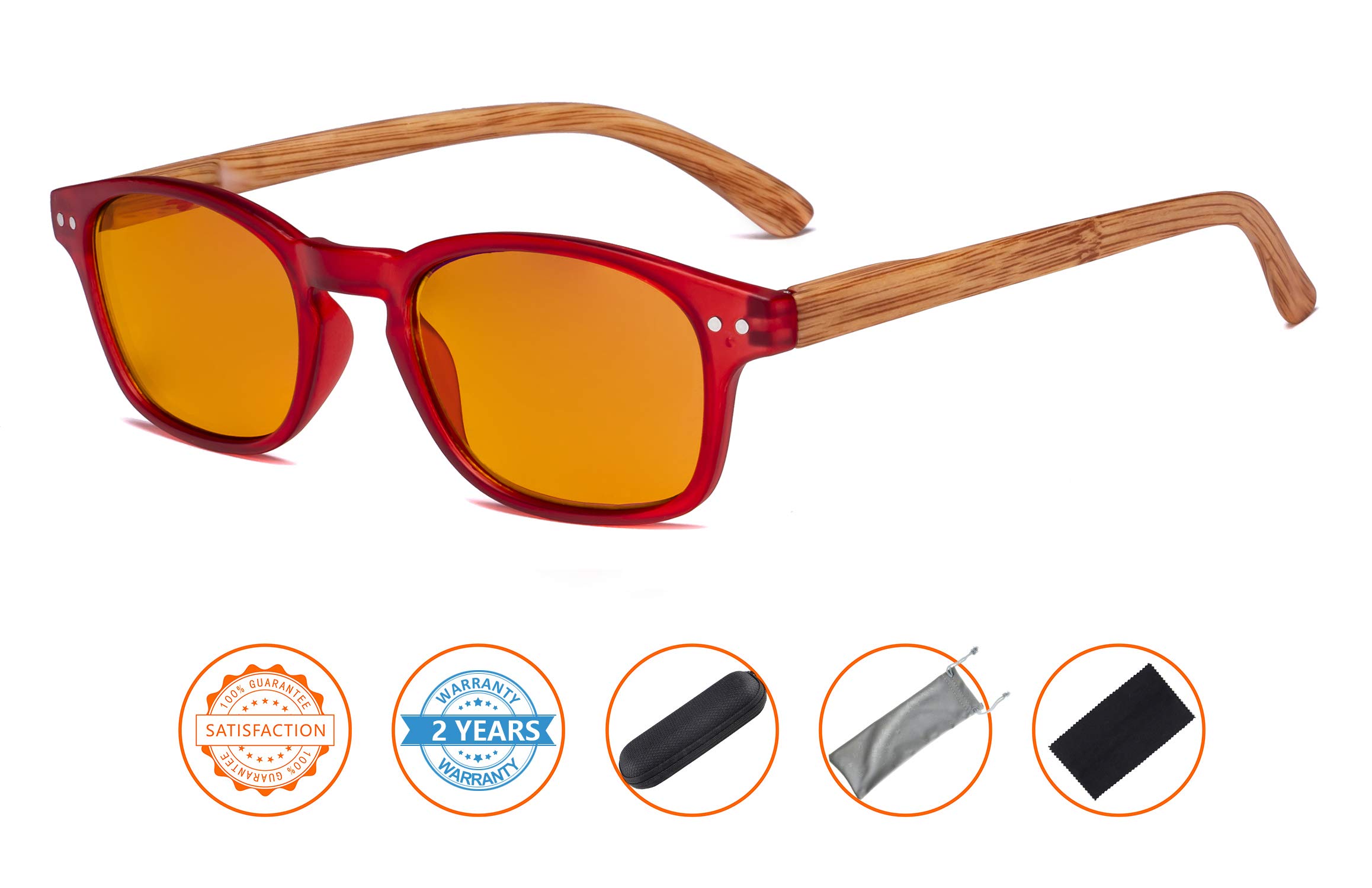 Blue Light Blocking Glasses with Orange Tinted Lens - Computer & Reading Glasses with Bamboo-Look Temples | Reduce Eye Strain for Work, Gaming & Screen Time