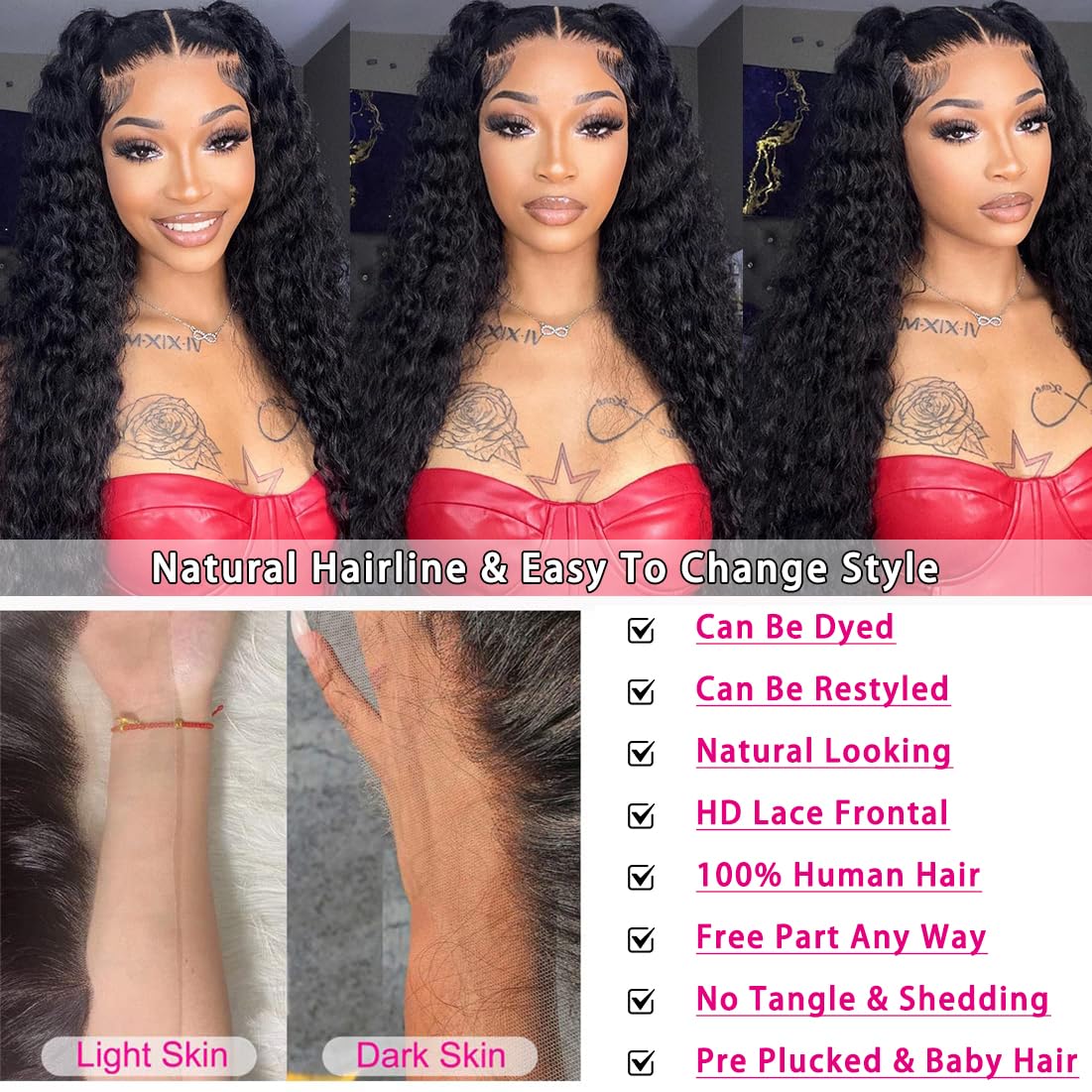 ULRICA 30 Inch Deep Wave Lace Front Wig - 13x4 HD Lace Human Hair Wig for Black Women | Pre-Plucked 180% Density Natural Black Hair | Perfect for Daily Wear, Special Occasions & Protective Styling