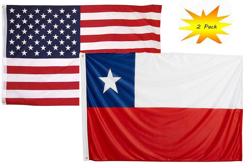 3x5 ft USA & Chile Flag Set (2 Pack) - Premium Quality Polyester American & Chilean Country Flags for Outdoor & Indoor Decor, Sporting Events, and Patriotic Displays