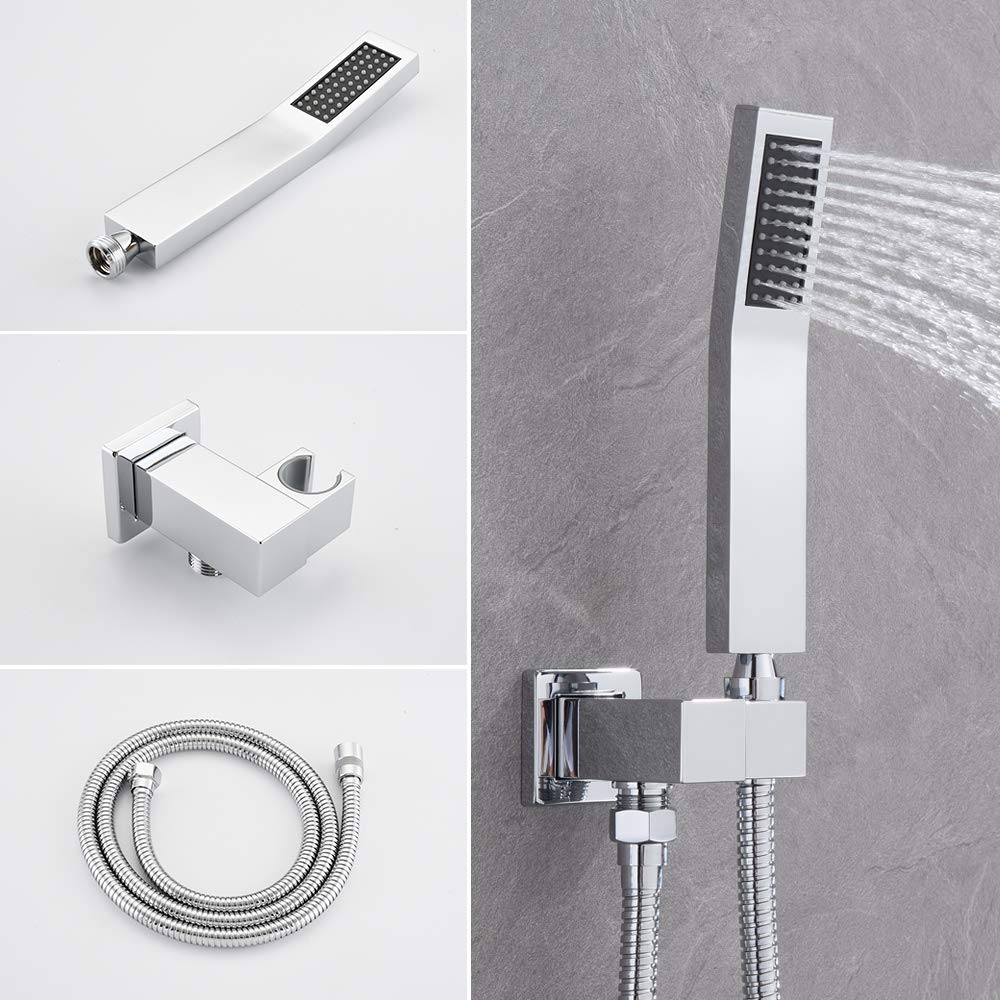 12 Inch High Pressure Rainfall Shower System with Handheld Shower Head & Chrome Faucet Trim - Ceiling Mounted Rain Mixer Shower Set (Includes Valve) - Perfect for Luxury Bathrooms & Spa-Like Experience