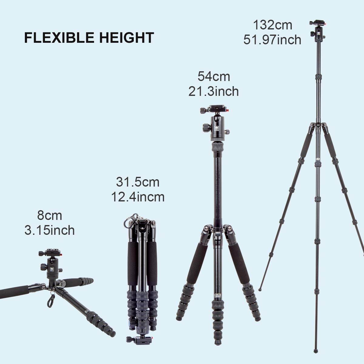 SIRUI AM-005K Ultra Lightweight Aluminum Travel Tripod with Ball Head - Compact & Stable for DSLR Cameras, Perfect for Travel, Hiking & Outdoor Photography (Black)