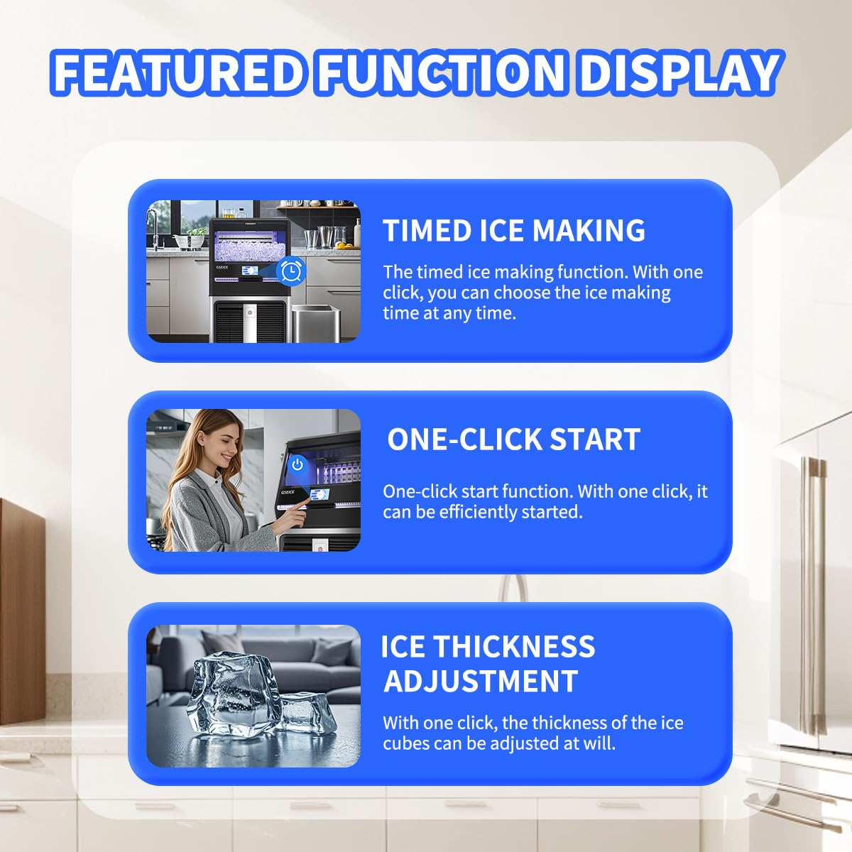Commercial Ice Maker Machine 150LBS/24H with 45LBS Storage Bin - 4.3