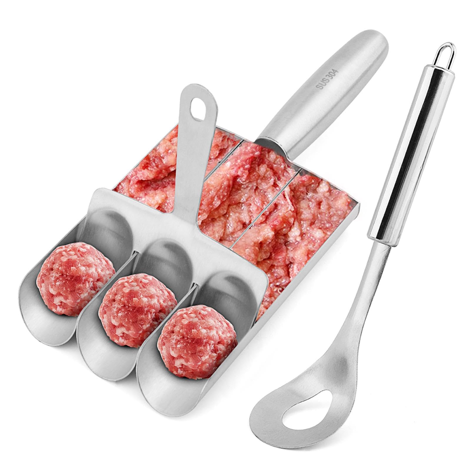 3-in-1 Stainless Steel Meatball Maker Tool - Non-Stick Meatball Scoop & Ball Shaper - Perfect for Homemade Meatballs, Meatball Subs & DIY Home Cooking - Ideal for Kitchens, Restaurants & Meal Prep