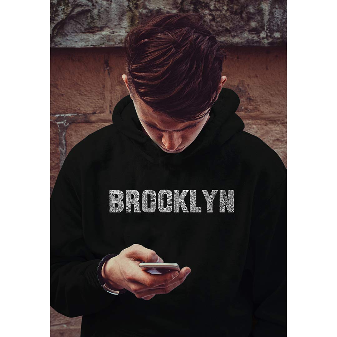 LA POP ART Men's Word Art Hooded Sweatshirt - Brooklyn Neighborhoods Graphic Pullover | Urban Streetwear Hoodie for Casual Wear & NYC Inspired Fashion