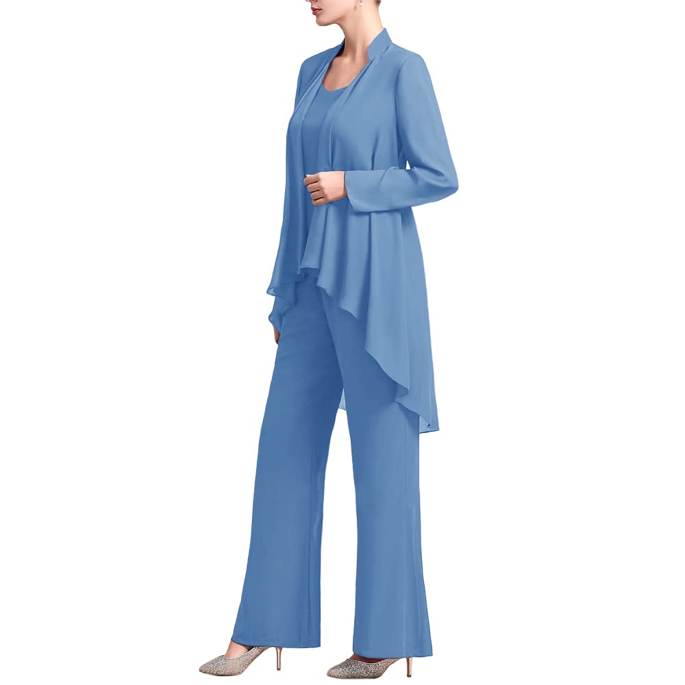 Zongqiven Women's 3-Piece Chiffon Pant Suit Set for Mother of The Bride - Elegant Wedding Guest Outfit for Evening Parties & Formal Occasions
