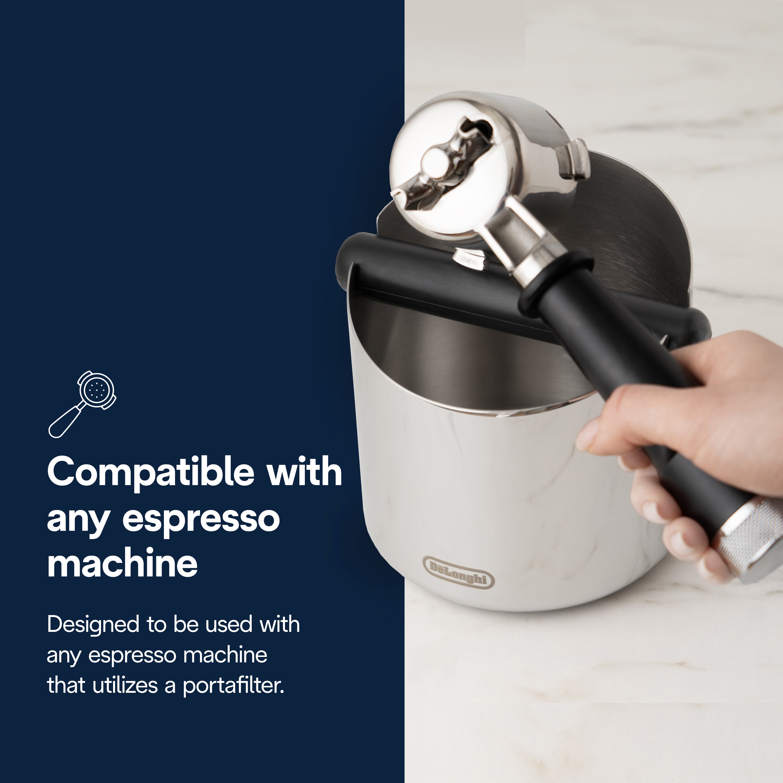 DeLonghi Stainless Steel Knock Box for Espresso Grounds - Perfect for Coffee Shops, Home Baristas & Espresso Lovers