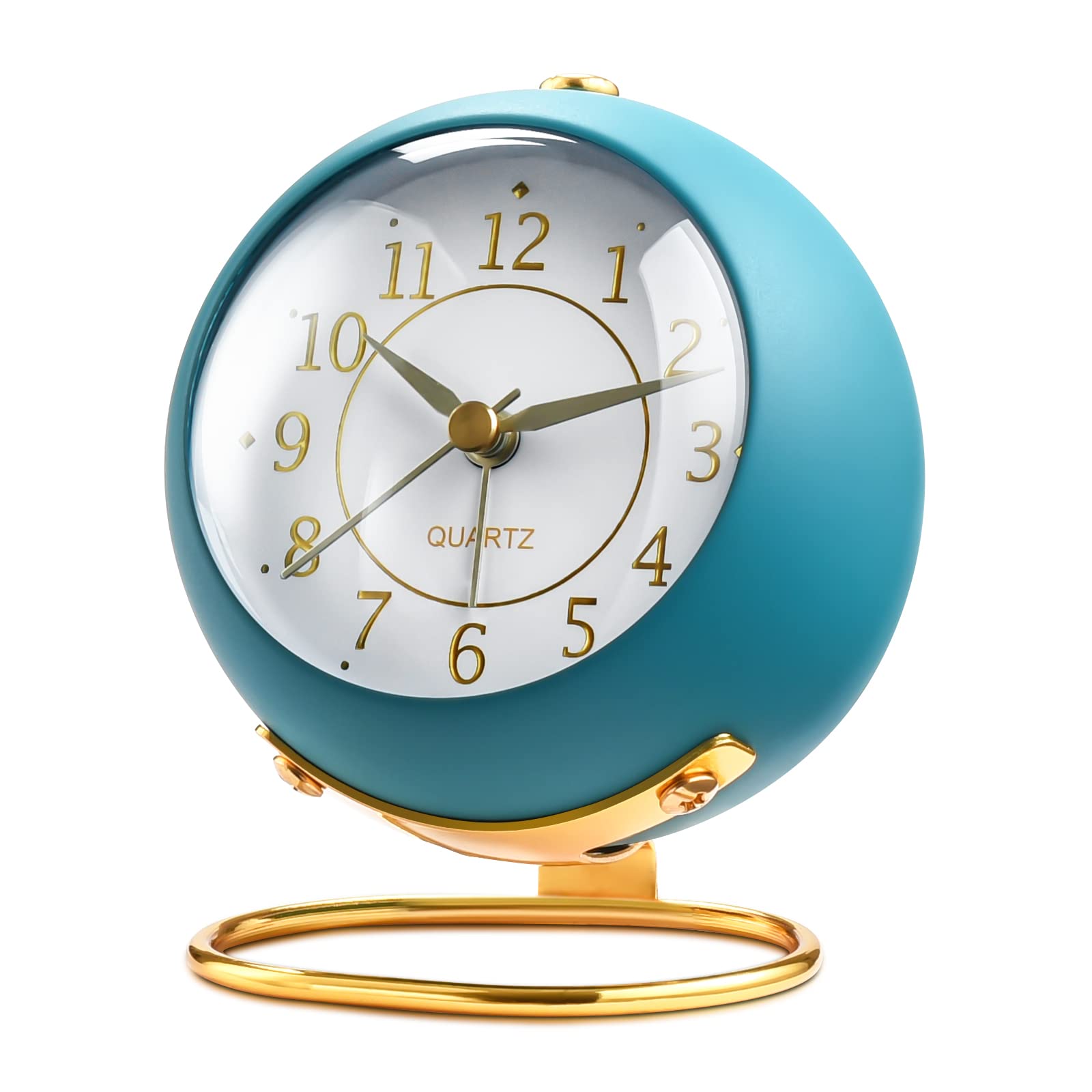 Vintage Analog Alarm Clock with Soft Backlight - Silent Non-Ticking Battery Powered Desk Clock for Bedroom, Kids Room, Office & Travel - Perfect Night Light for Bedside, Kitchen & Study (Blue)