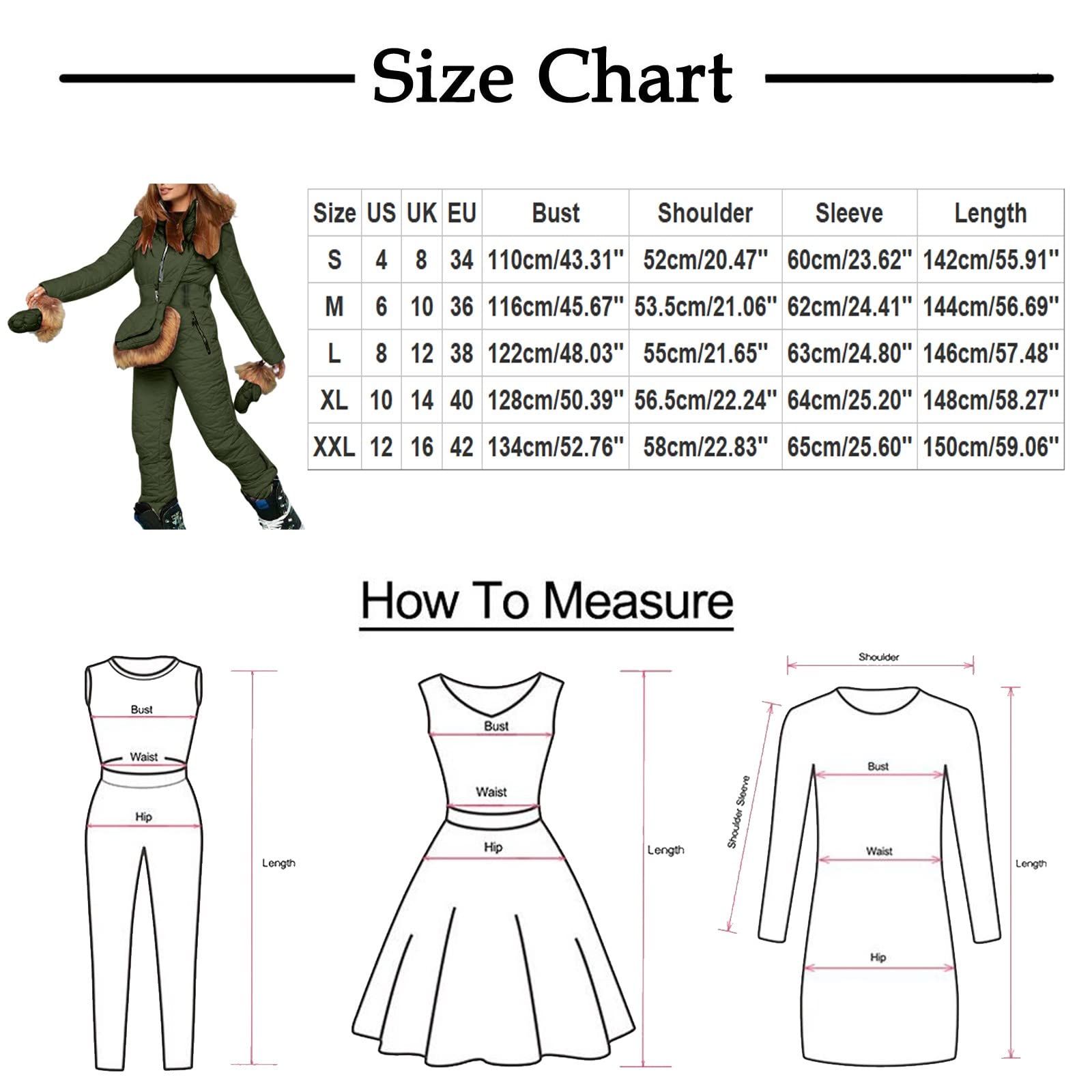 Women's Waterproof Snowsuit Winter One Piece Ski Suit with Gloves & Bag - High Waist Warm Snow Jumpsuit for Outdoor Skiing & Snowboarding