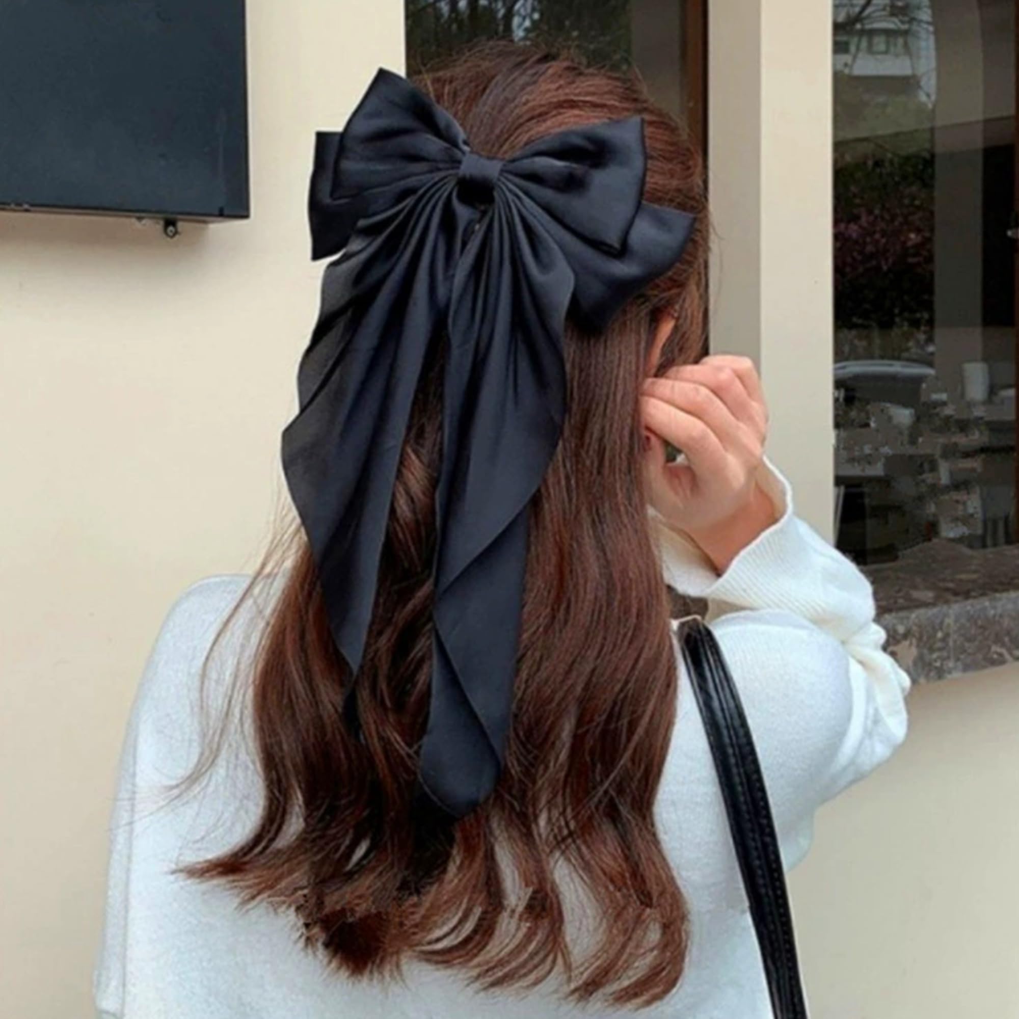 Elegant Silk Hair Accessories - Large Satin Bow Clips for Women & Girls | Black Hair Ribbons & Stylish Hair Bows for Parties, Weddings & Everyday Wear