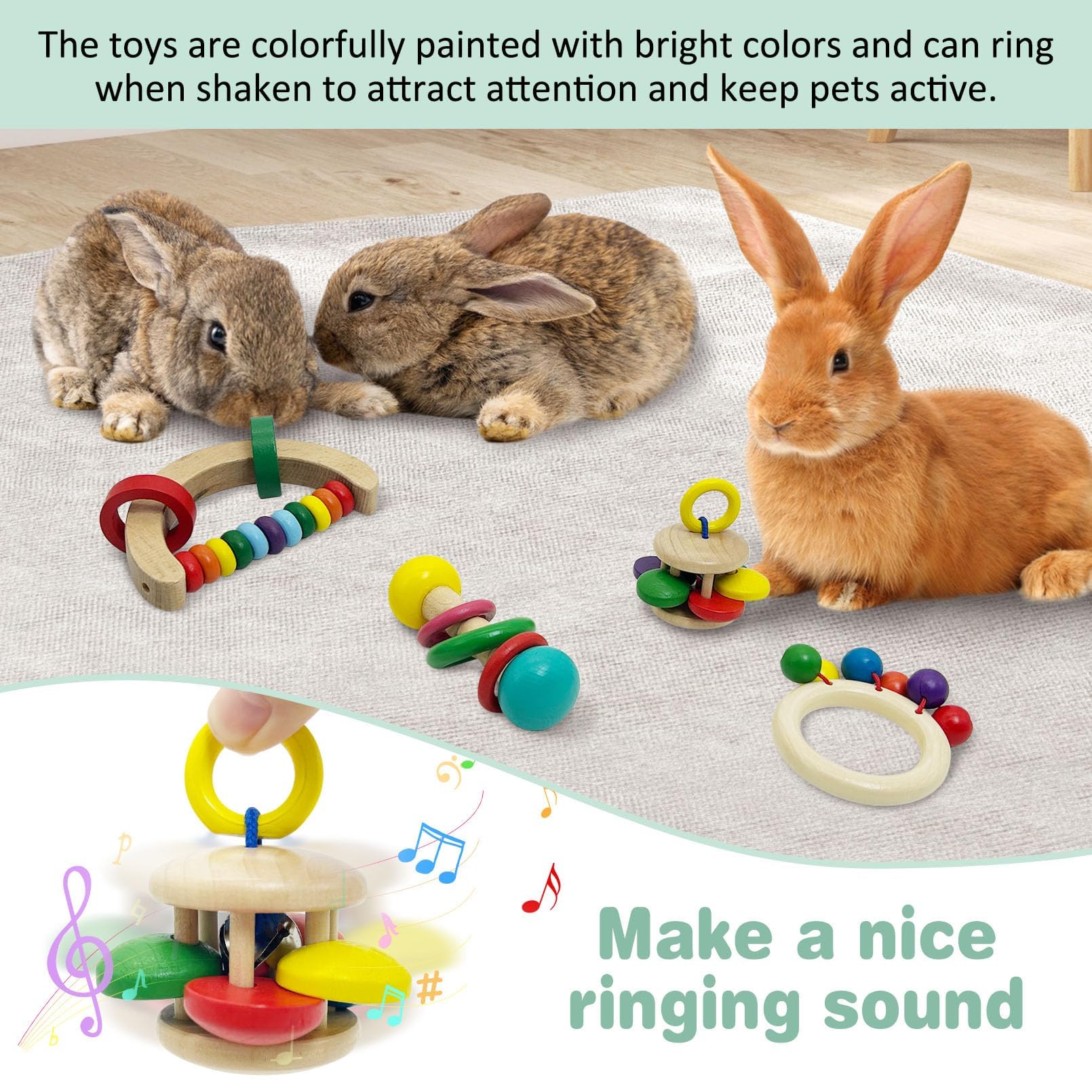 4 PCS Wooden Rabbit Chew Toys for Small Pets - Interactive Bunny Toys for Chinchillas, Hamsters, Guinea Pigs & Rats - Natural Wooden Teeth Grinding Toys for Indoor & Outdoor Play - Perfect for Cage Enrichment and Dental Health