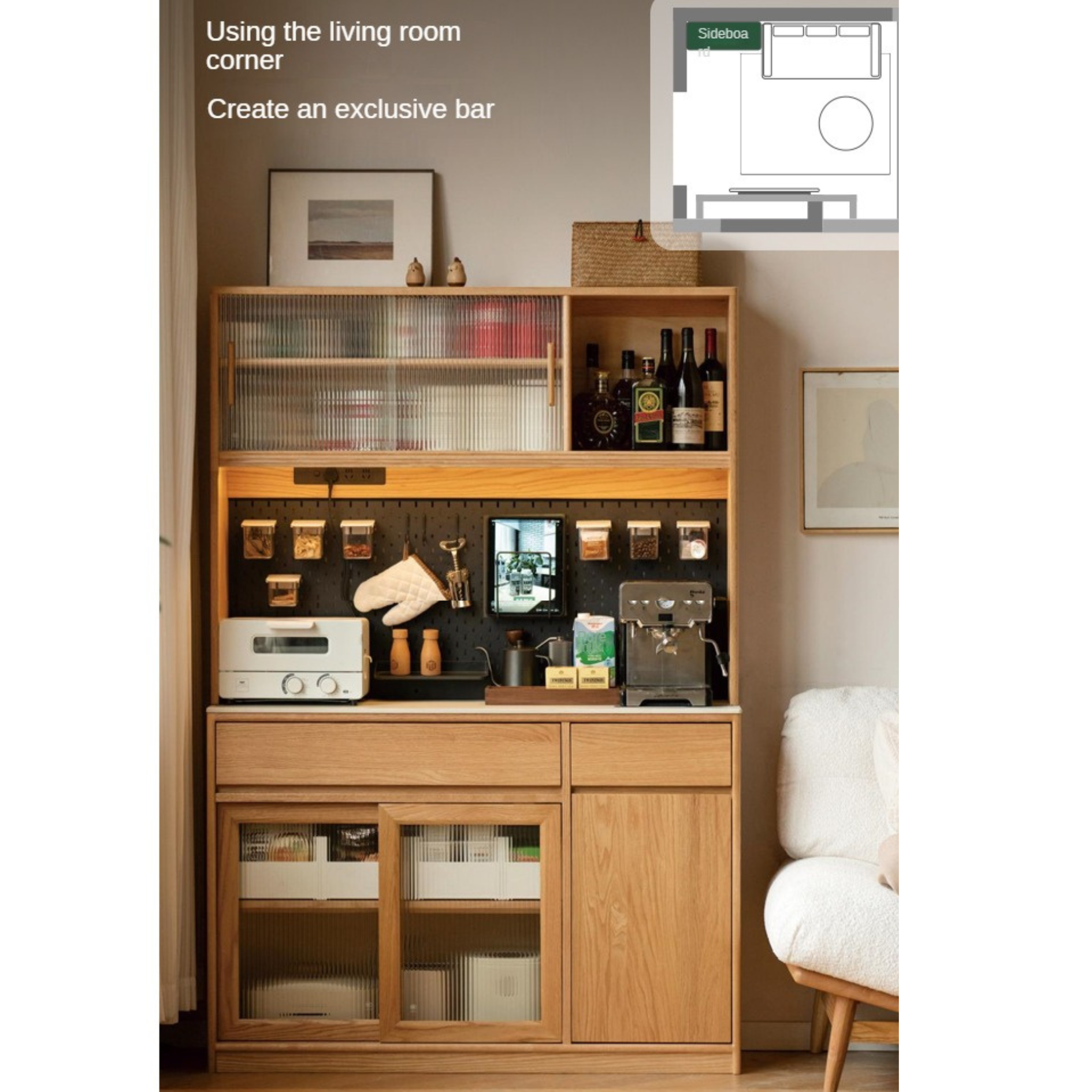 Solid Oak Wood Rock Board Modern Sideboard - Stylish Storage Cabinet for Living Room, Dining Room, or Entryway