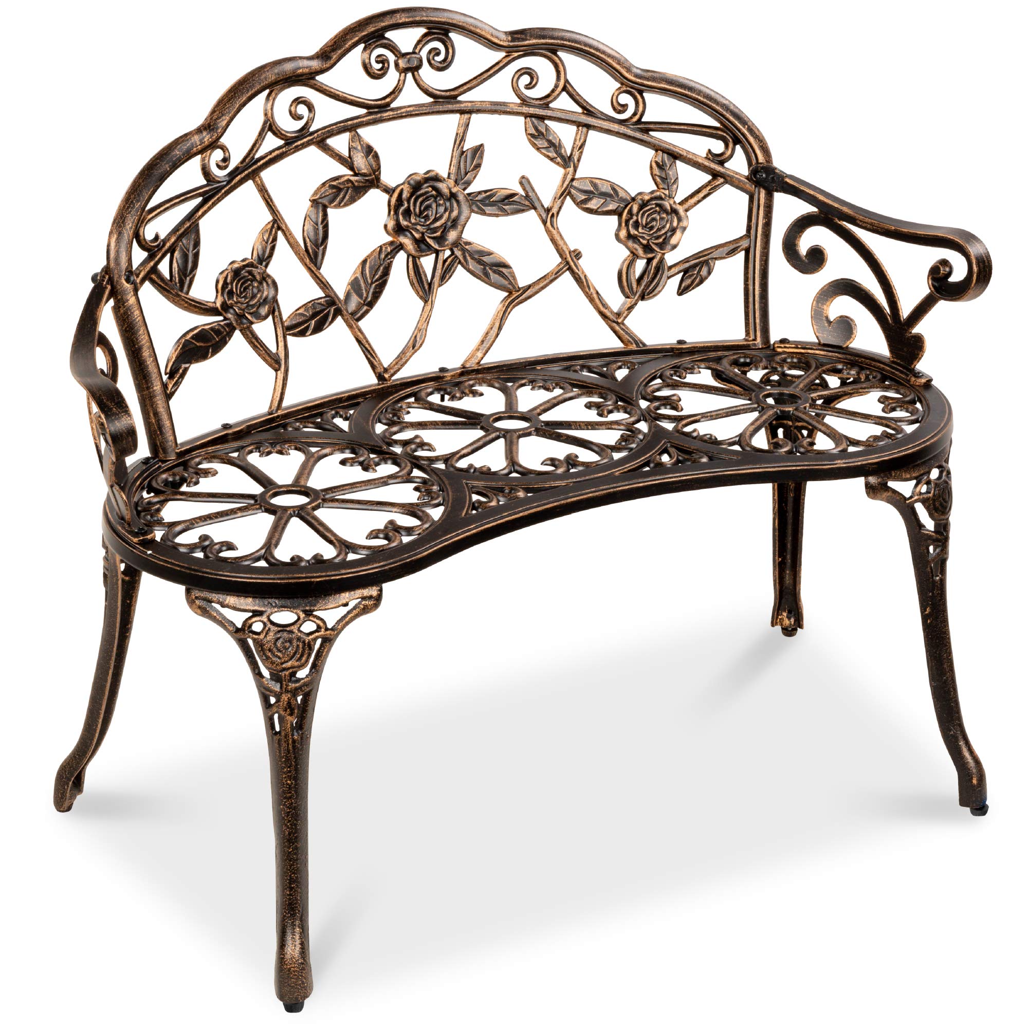 Best Choice Products Outdoor Steel Garden Bench - Antique Bronze Patio Loveseat with Floral Rose Accent for Lawn, Park & Deck Seating | Perfect for Backyard Relaxation, Porch Decor & Outdoor Entertaining