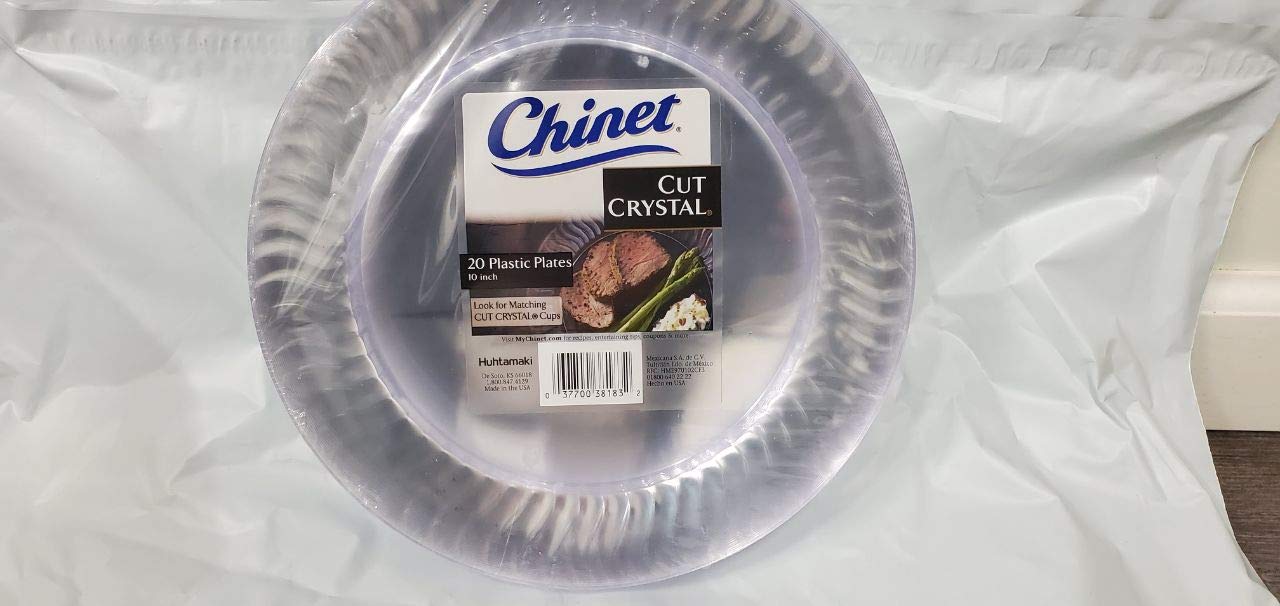 Chinet Cut Crystal Clear Plastic 10 Inch Plates - 20 Count (3 Pack, 60 Plates Total) | Disposable Dinner Plates for Parties, Events & Everyday Use