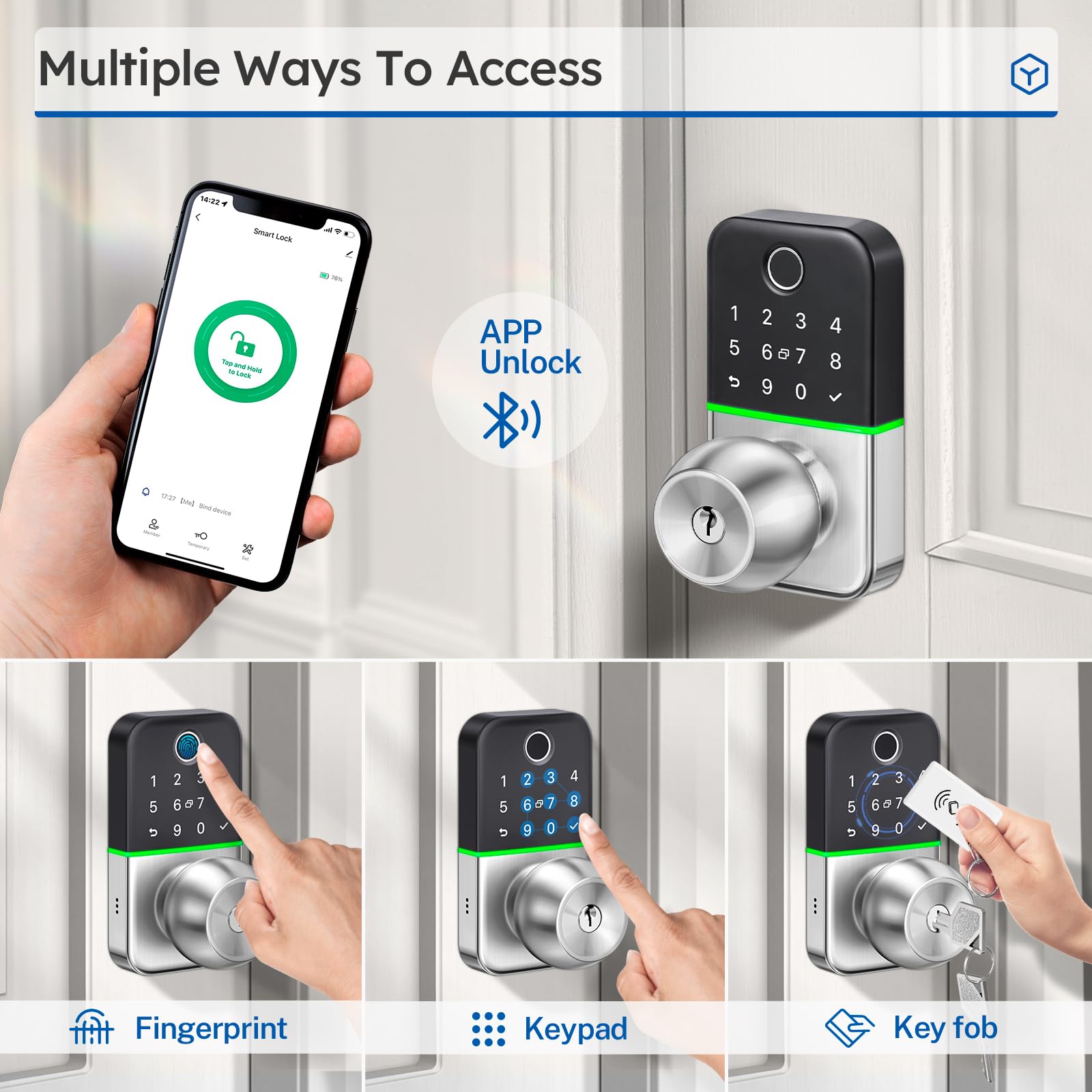 Kucacci Smart Keypad Door Lock with Fingerprint & Keyless Entry - Digital Electronic Deadbolt for Front Door - Easy Install Remote Passcode Generation - Perfect for Homes, Apartments & Vacation Rentals