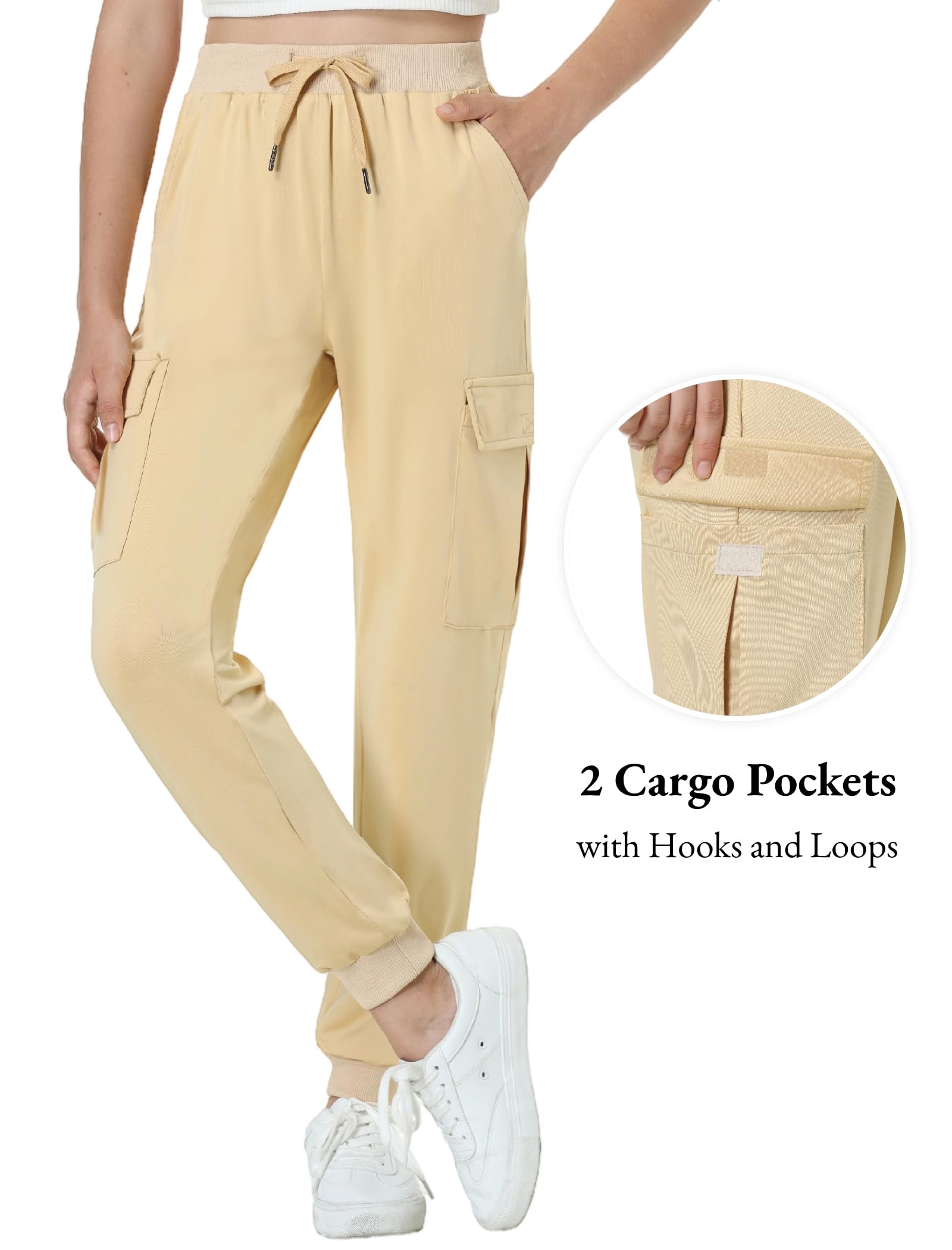 EXARUS Girls Cargo Jogger Pants - Slim Fit High Waisted with Zip Pockets, Quick Dry Lightweight Fabric, Adjustable Drawstring for Ages 8-14 Years | Perfect for School, Sports, and Outdoor Activities