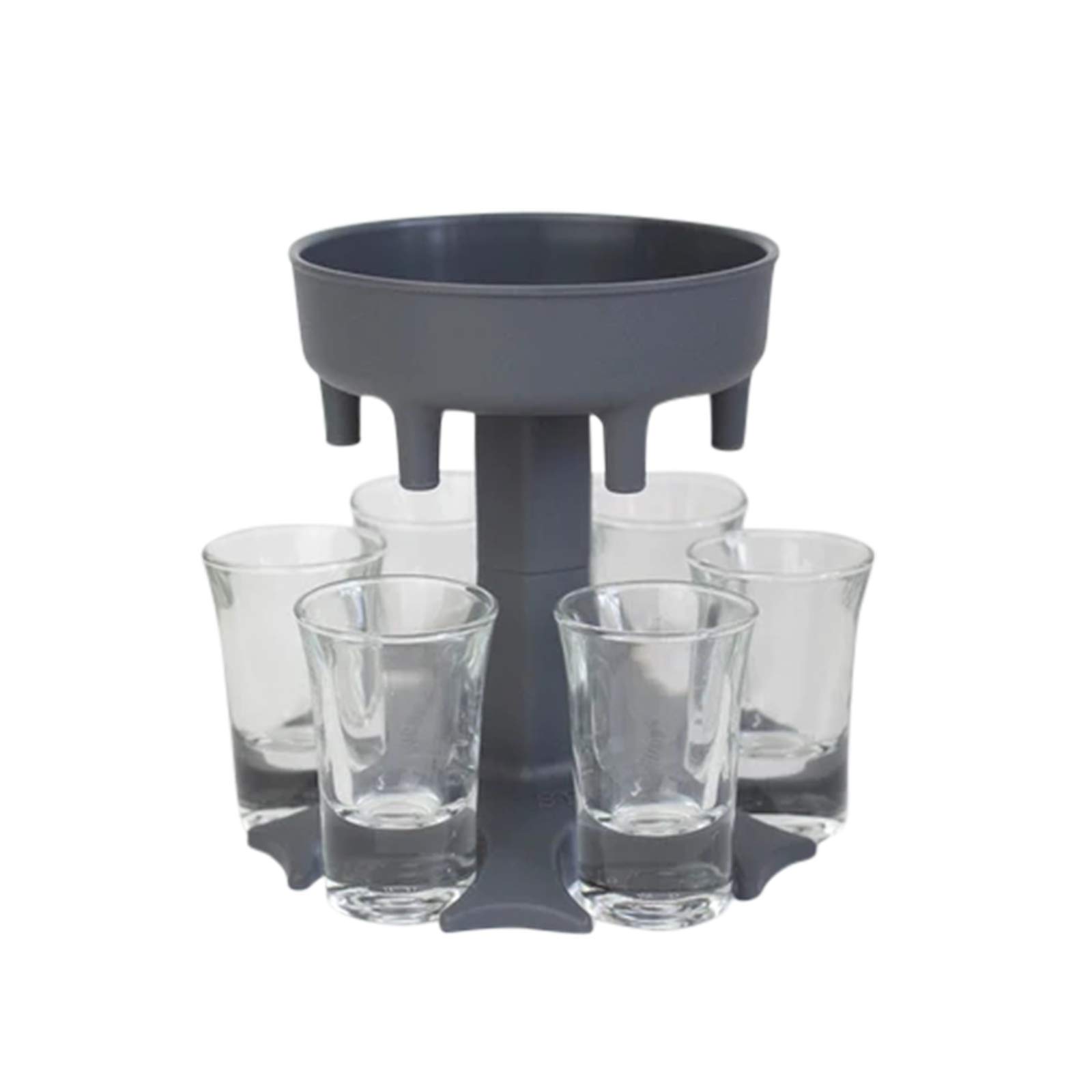 6 Shot Glass Dispenser and Holder with Carrier Caddy - Liquor Dispenser for Parties, Bars & Home Use - Includes 6 Drinking Glasses - Perfect for Cocktail Parties, Bachelor/Bachelorette Events & Home Bars (Gray)