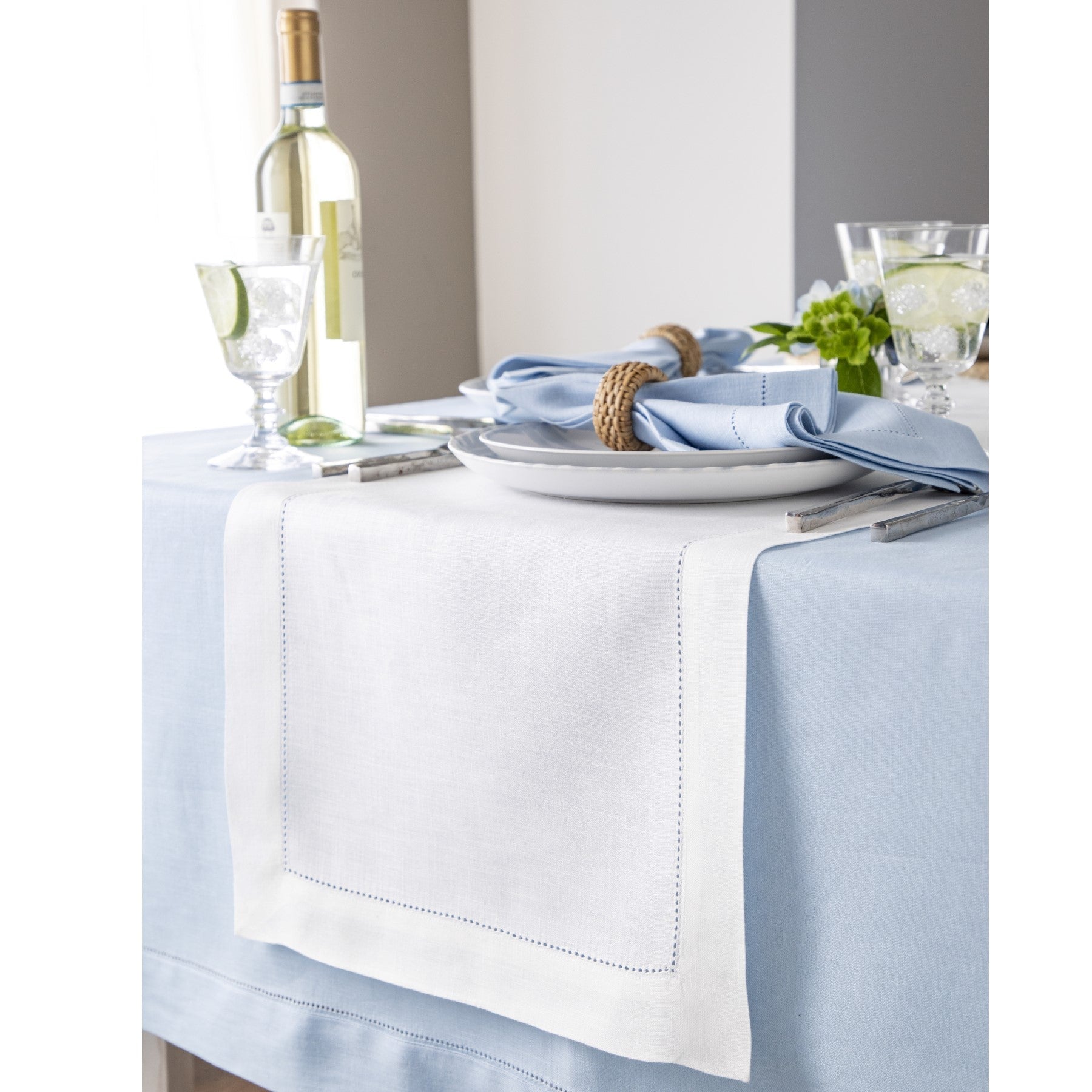 Classic Hemstitch Table Runner - 16 Inch & 18 Inch Wide - Elegant Dining Table Decor for Weddings & Holiday Parties