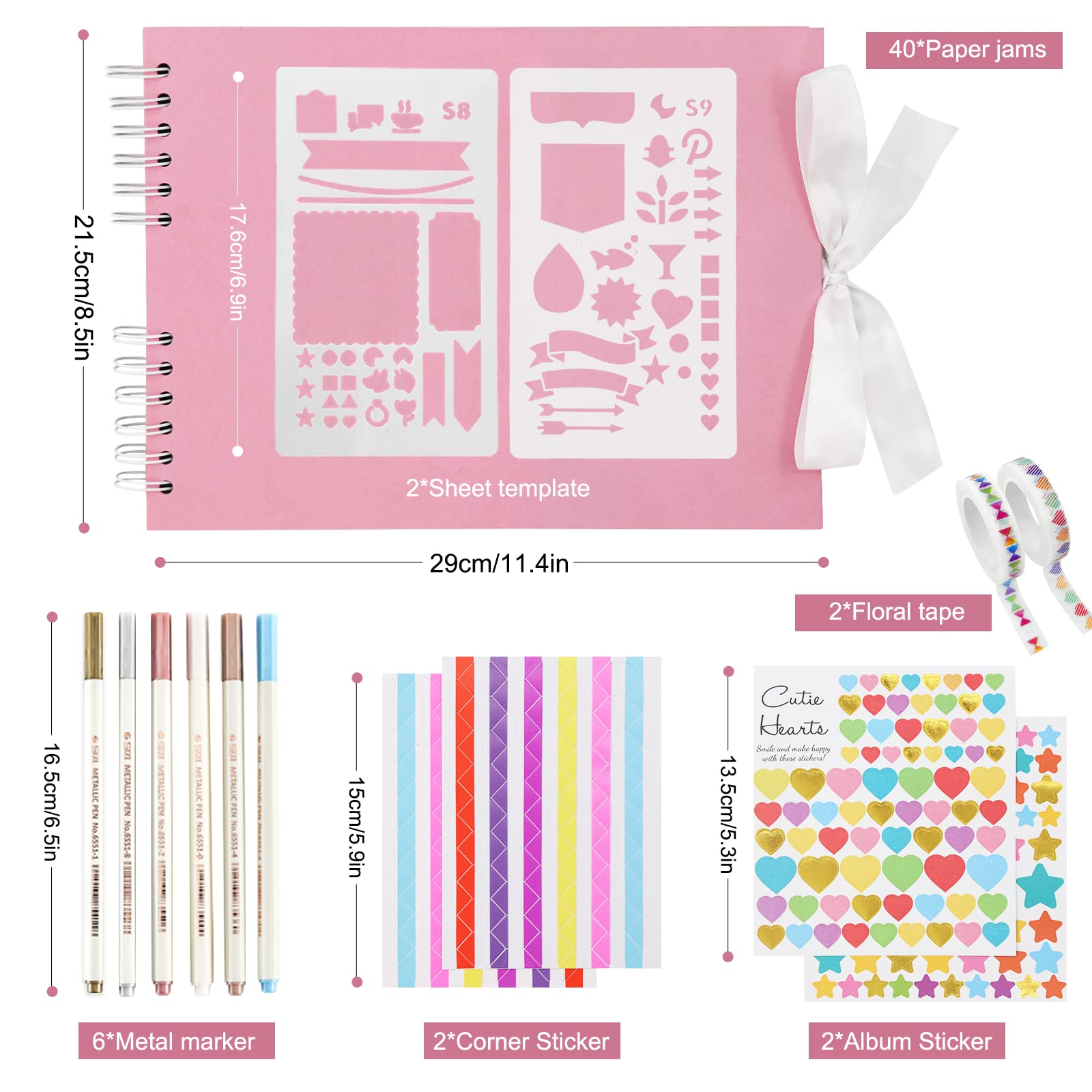 Premium 11.5 x 8.5 Inch Scrapbook Album with 80 Black Pages - DIY Memory Book for Couples, Wedding, Anniversary & Birthday - Includes Accessories (Pink) | Perfect for Photo Preservation, Gift Giving & Creative Projects