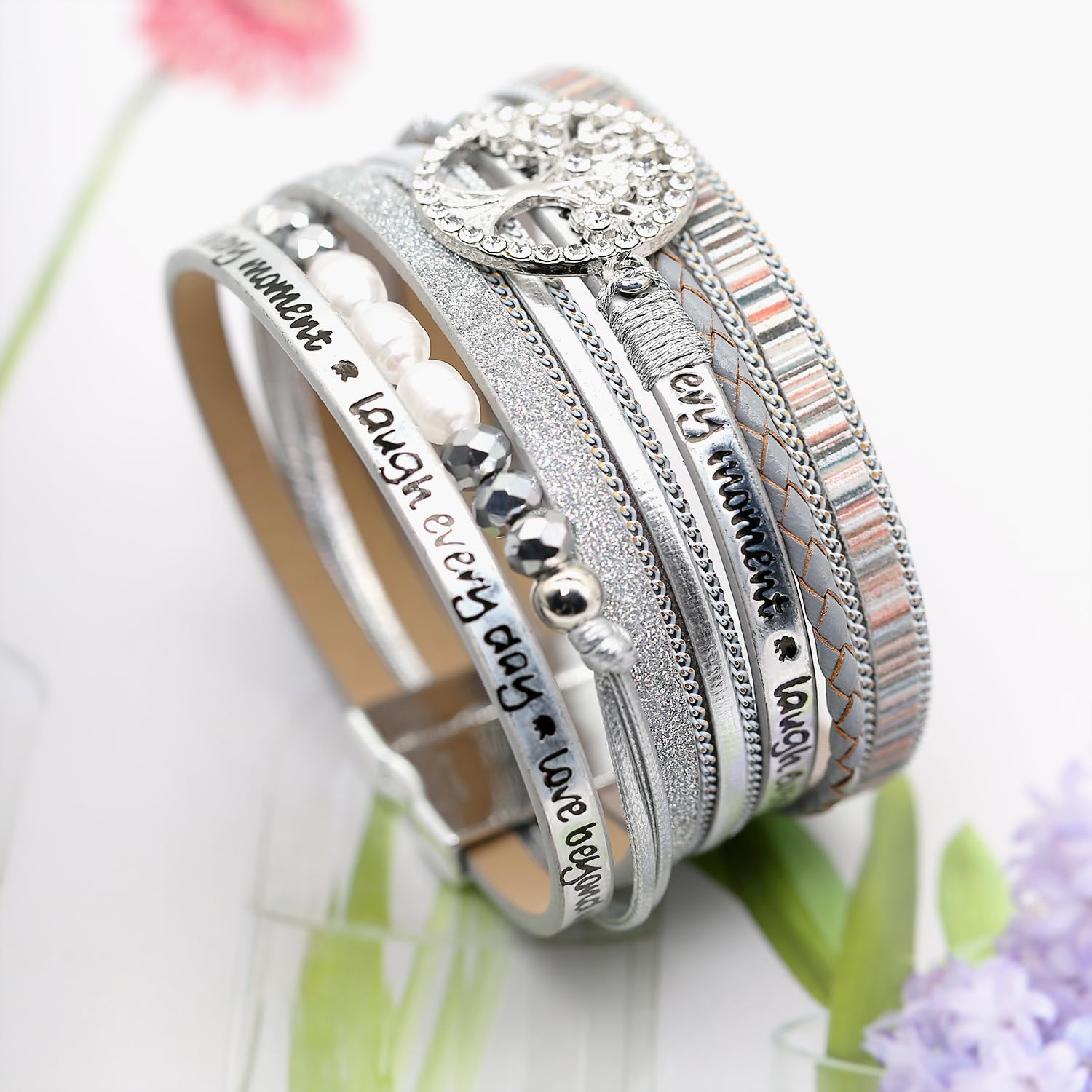 Boho Leather Wrap Bracelet with Crystal Beads - Trendy Layered Magnetic Clasp Jewelry for Women | Perfect for Festival, Beach & Everyday Boho Fashion Accessories