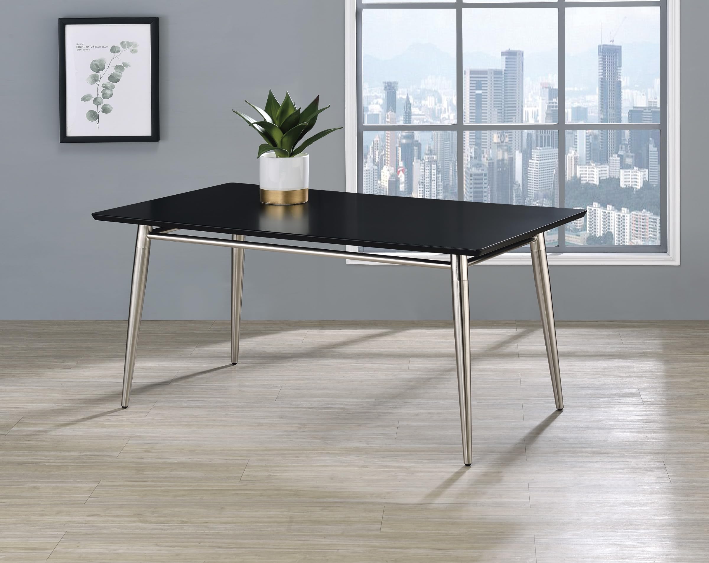 Modern Rectangle Coffee Table Black Top Brushed Nickel for Living Room