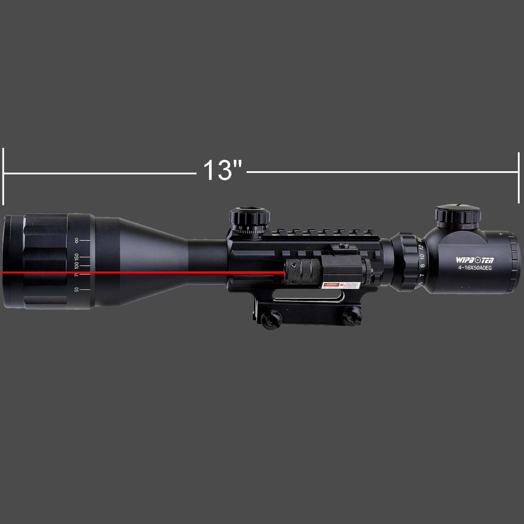 4-16x50 AO Rifle Scope with Red & Green Illuminated Range Finder Reticle - Red Dot Sight for Hunting, Shooting & Tactical Use - Black Matte Finish