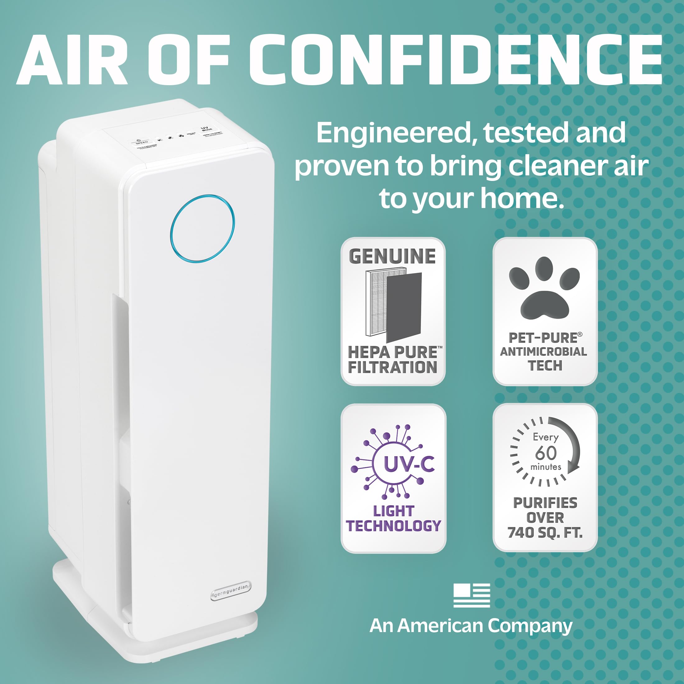 GermGuardian AC4300WPT 5-in-1 True HEPA Air Purifier with UV-C Light - Captures Allergens, Pet Dander, Pollen, Smoke, Dust & Mold - 22