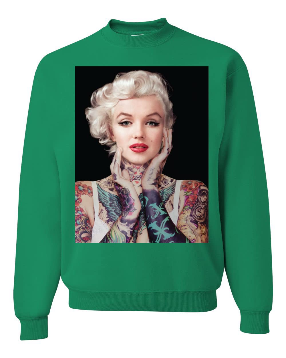 Wild Bobby Marilyn Monroe Tattoo Design Black Pop Culture Unisex Crewneck Graphic Sweatshirt - Vintage Inspired Streetwear for Men & Women, Perfect for Casual Outfits, Concerts and Urban Fashion