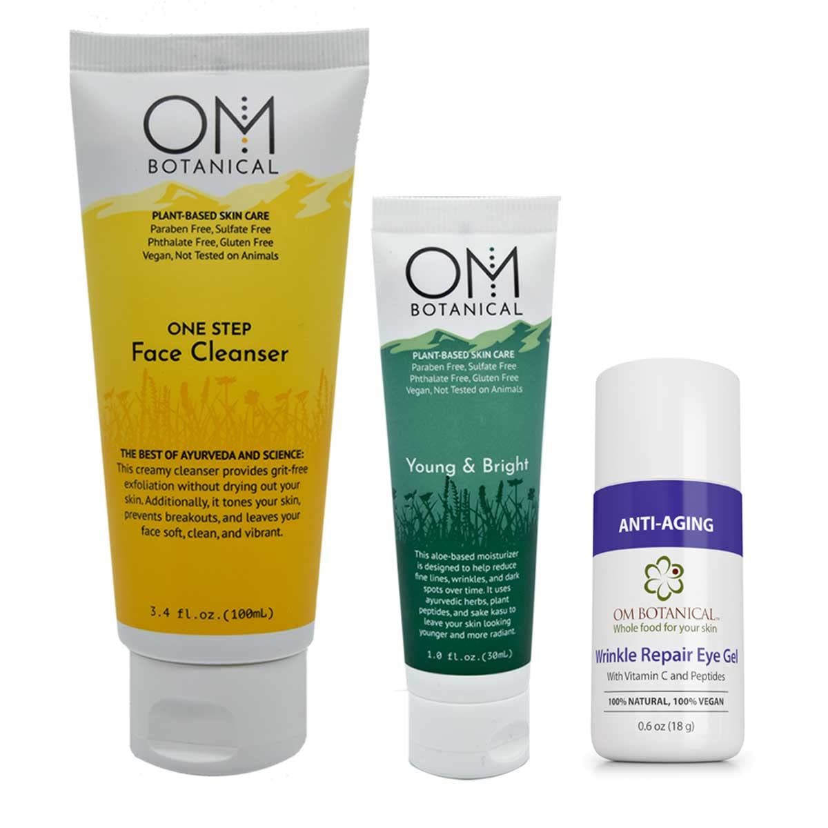 Organic Anti-Aging Starter Kit - 3-in-1 Skincare Set with Cleanser, Peptide Face Cream & Vitamin C Eye Cream for Wrinkles & Brightening | Perfect for Daily Anti-Aging Routine & Travel Skincare Essentials