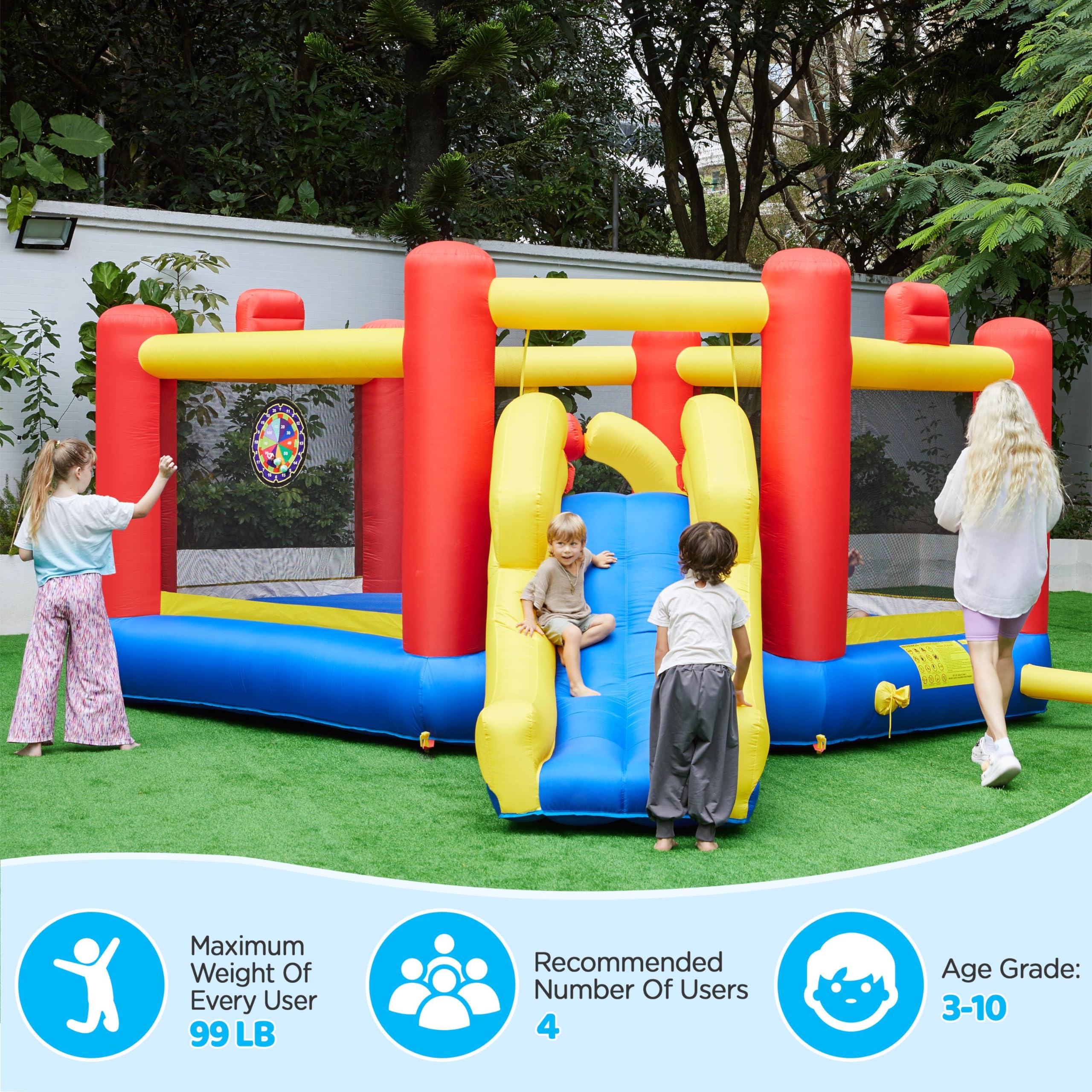 Yaheetech 7-in-1 Oversized Inflatable Bounce House for Kids Ages 3-10 - Jump Castle with Obstacle Course, Slide, Basketball Hoop & Dart Game - Includes 520W Blower & Storage Bag - Perfect for Birthday Parties, Backyard Fun & Outdoor Play