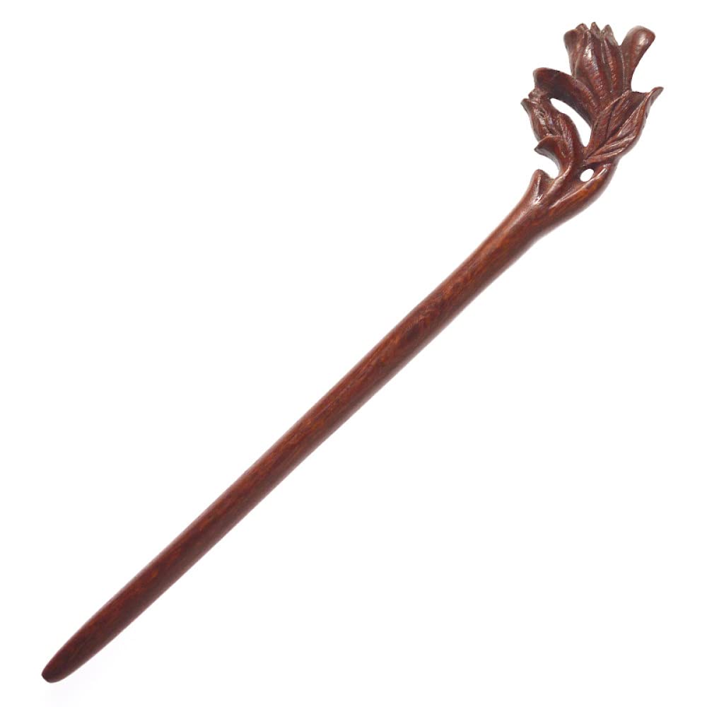 Classical Wood Carving Hair Sticks - Red Ebony Magnolia Flower Hair Forks for Women | Vintage Hair Chopsticks, Bridal & Party Hair Accessories | Perfect for Long Hair Styling, Boho & Ethnic Fashion