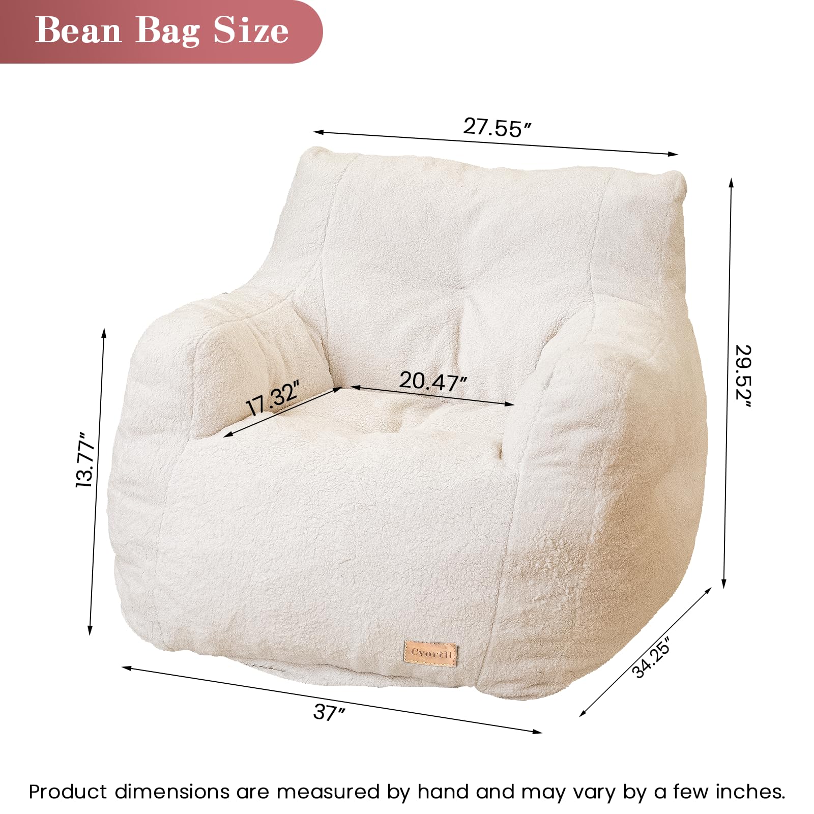 Premium Memory Foam Bean Bag Chair with Soft Tufted Filling - Ultra Comfortable Fluffy Lounge Sofa for Dorm, Apartment & Living Room - Perfect for Relaxing, Gaming & Movie Nights (White)