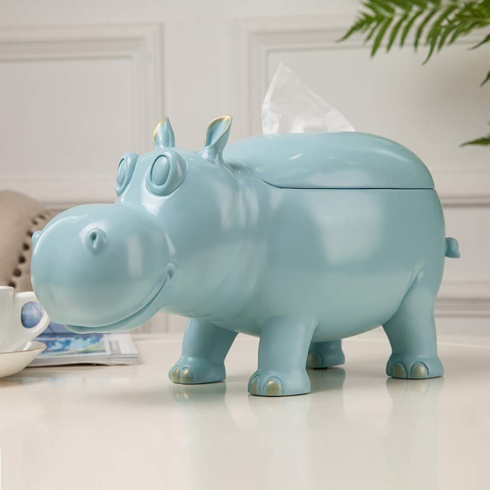 DAJIADS Blue Hippo Figurine - Creative Geometric Sculpture for Home Decor, Perfect for Living Room, Bedroom, Bookcase & Desktop | Unique Gift Idea & Decorative Tray for Paper Organization