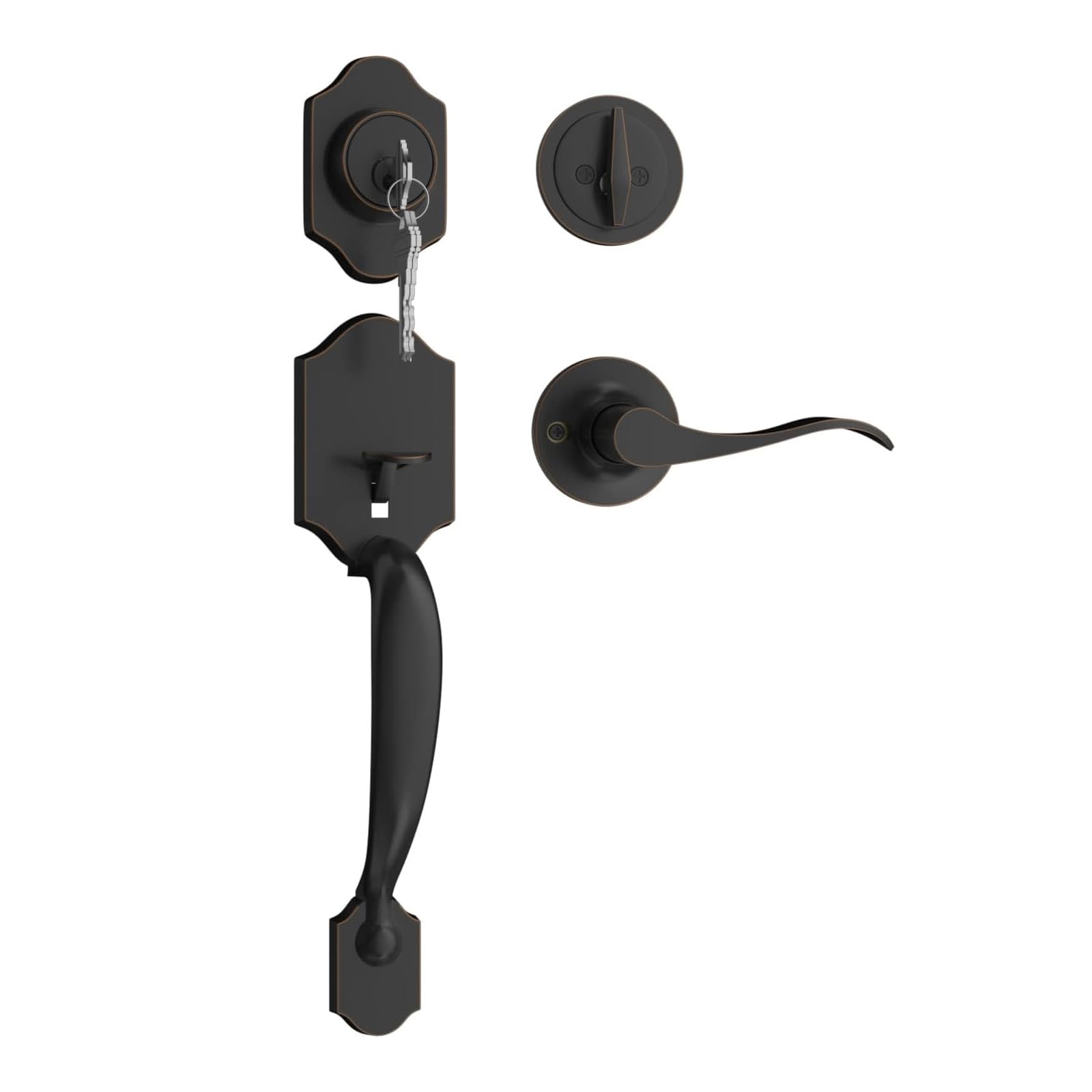 Haidms Oil-Rubbed Bronze Front Door Handle and Deadbolt Set - Single Cylinder Entry Door Lock with Reversible Handle Lever - Secure Exterior Door Lockset for Home, Office & Commercial Use