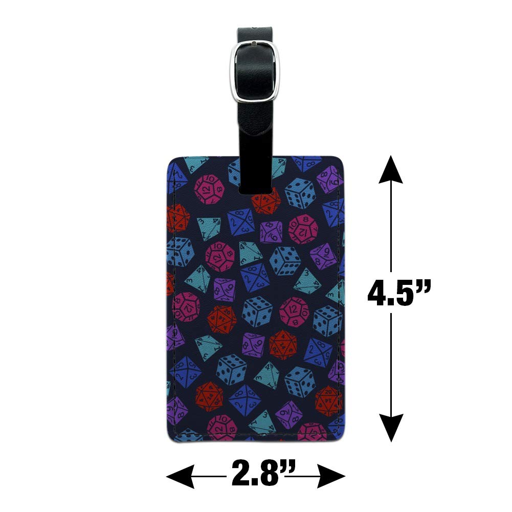 Dungeon Dice Pattern Dragon Leather Luggage Tag - Rectangle ID Card Holder for Travel Bags & Suitcases - Perfect for Gamers & Fantasy Lovers
