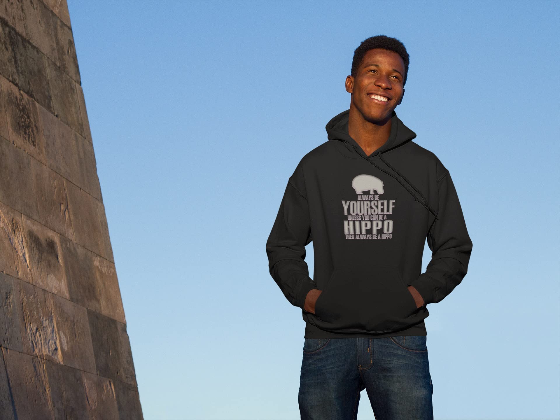 Always Be Yourself Hippo Black Adult Hoodie - Soft & Comfortable Pullover Sweatshirt for Men & Women | Perfect for Casual Wear, Street Style & Gifts