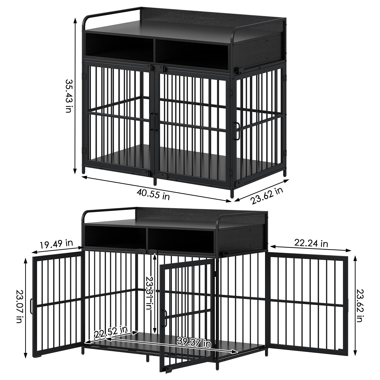 Premium Large Wooden Dog Crate with Storage Drawers - Heavy Duty Indoor Dog Kennel & Side Table - 40.5