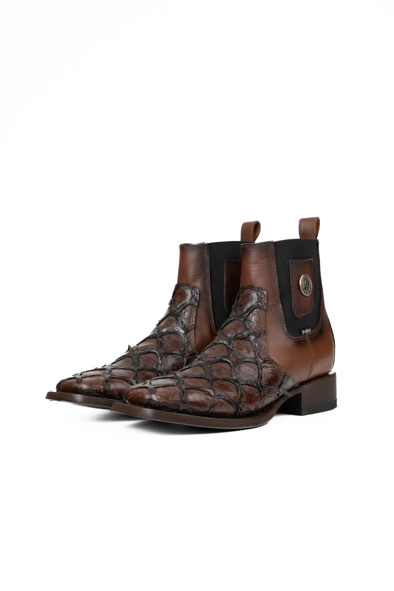 Rock'em Clone Pirarucu Square Toe Ankle Boots for Women - Western Cowgirl Boots with Chunky Heel | Perfect for Country Dancing, Rodeo & Fashion Outfits