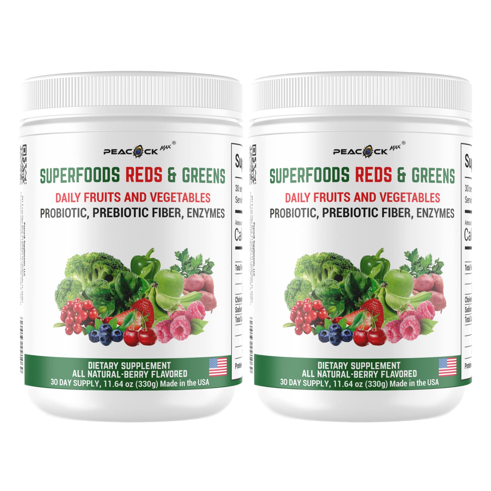Organic Superfood Reds & Greens Powder - 11.64 oz (Pack of 2) | Prebiotics & Probiotics for Digestive & Gut Health | Vegan Super Greens with Ashwagandha for Immunity & Antioxidant Support | Perfect for Smoothies, Juices & Daily Wellness Routine