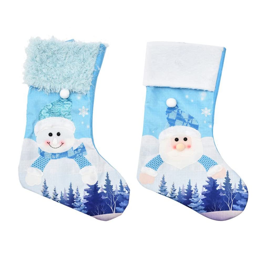 Pink & Blue Christmas Stockings - Santa & Snowman Holiday Decor for Fireplace, Xmas Tree, Winter Party - Festive Gift Bag & Hanging Ornament