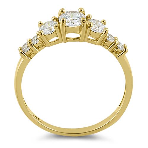 14K Yellow Gold Triple Round Clear Cubic Zirconia Engagement Ring for Women - Perfect for Proposals, Anniversaries, and Special Occasions