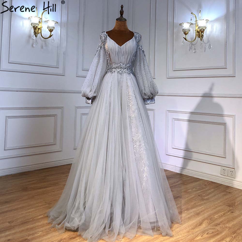 Elegant Green Lantern Sleeve Evening Gowns for Women - 2025 A-Line Beaded Luxury Wedding & Party Dresses | Perfect for Formal Events, Galas, and Special Occasions