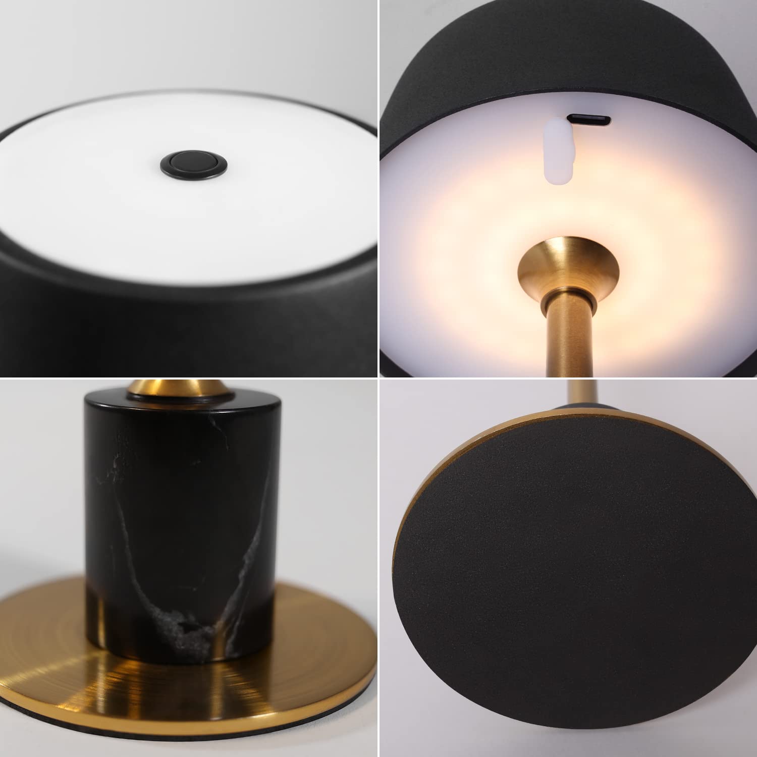 DAWALIGHT Rechargeable Cordless Table Lamp - 2500mAh Battery, 3-Level Brightness Adjustable Desk Light for Bedroom, Reading, Coffee Table, Restaurant & Outdoor Camping (Black + Gold) | Perfect for Romantic Dinners, Nightstands and Portable Lighting