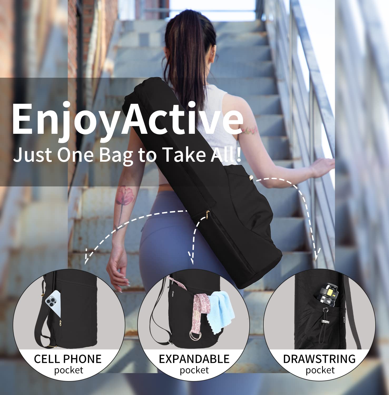 Premium Waterproof Yoga Mat Bag with Adjustable Strap & Multi Pockets - Fits 1/4