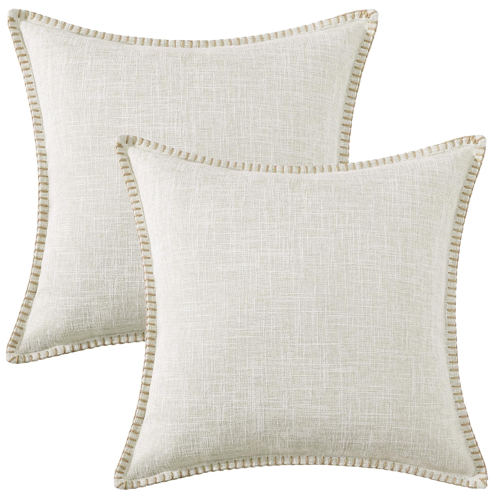 decorUhome Spring Decorative Outdoor Throw Pillow Covers 20x20 Set of 2 - Square Linen Farmhouse Pillow Covers with Stitched Edge for Couch, Sofa, Living Room (Beige) - Perfect for Porch, Patio & Seasonal Home Decor